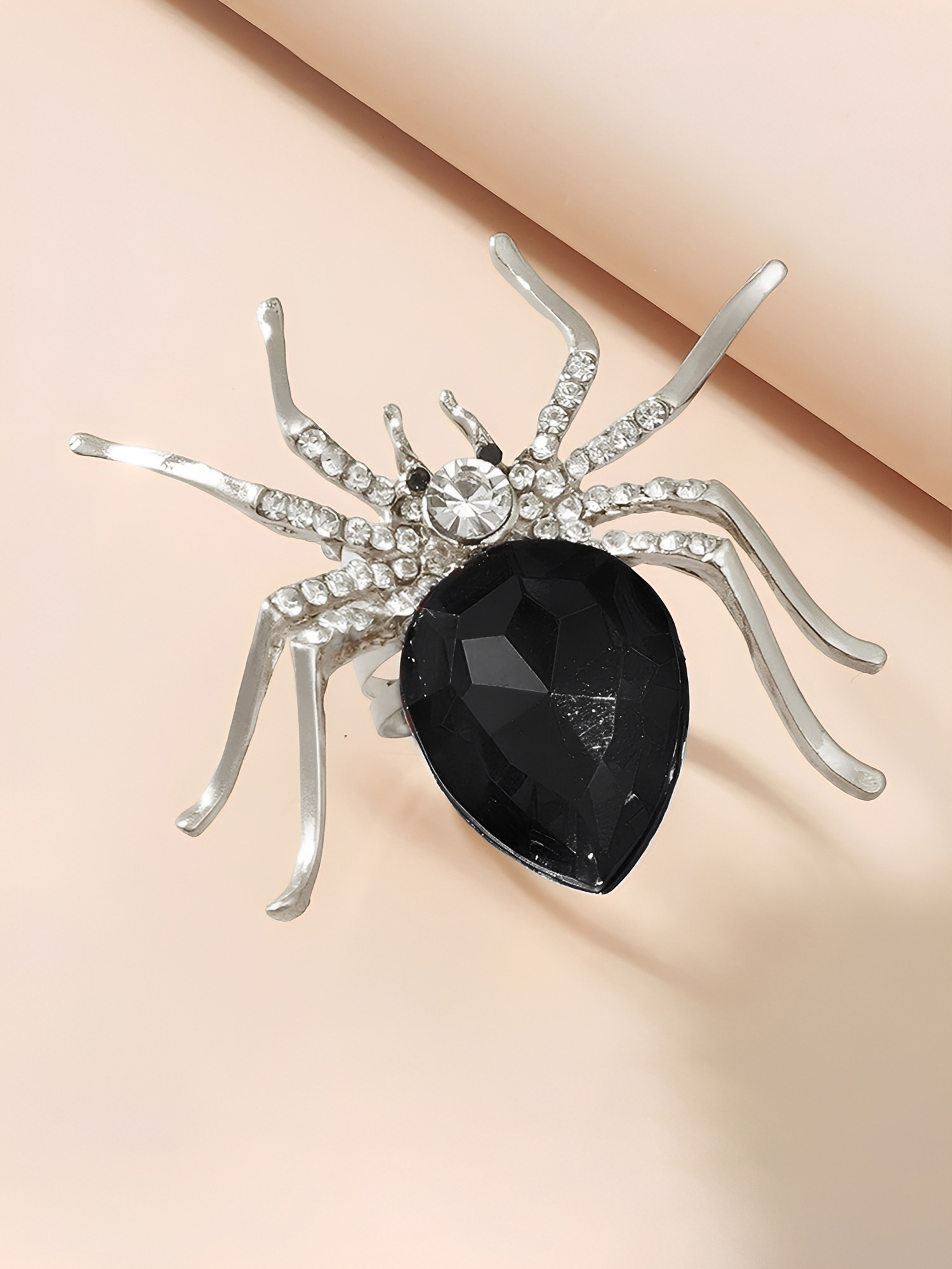 Halloween Spider Diamond Adjustable Ring Black/One Size