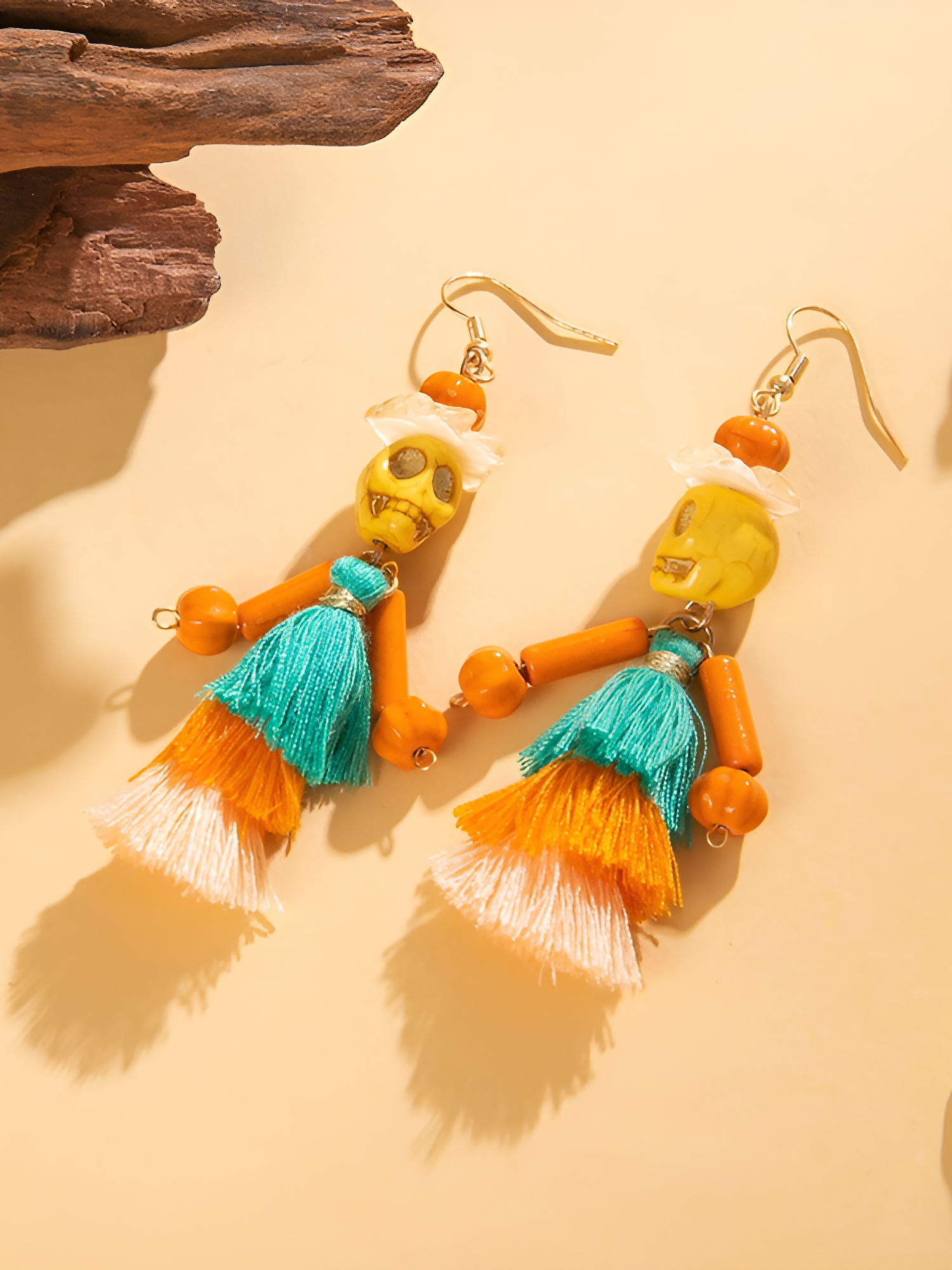 Halloween Fun Skull Tassel Beaded Dangle Earrings Mixed Colors/ONE SIZE