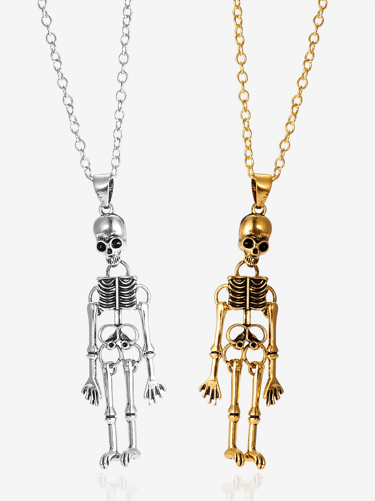 2 Pieces Halloween Skull Skeleton Pendant Necklaces Mixed Colors/One Size