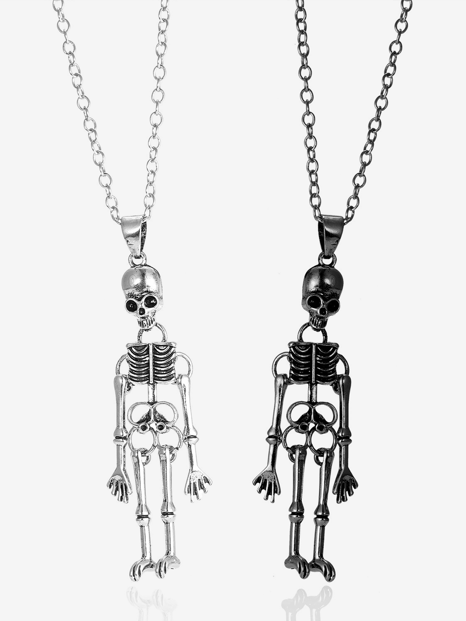 2 Pieces Halloween Skull Skeleton Pendant Necklaces Mixed Colors1/One Size