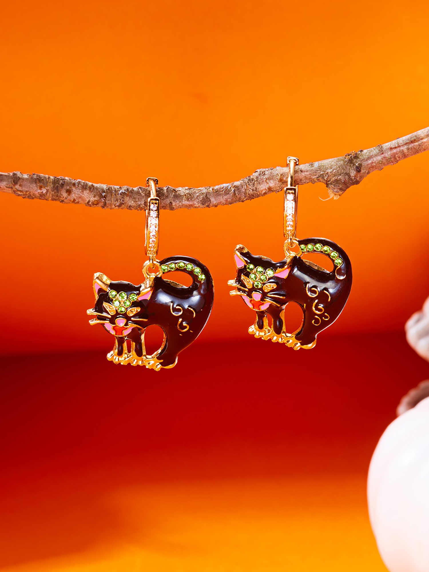 Halloween Style Faux Diamond Huggie Earrings Black/One Size