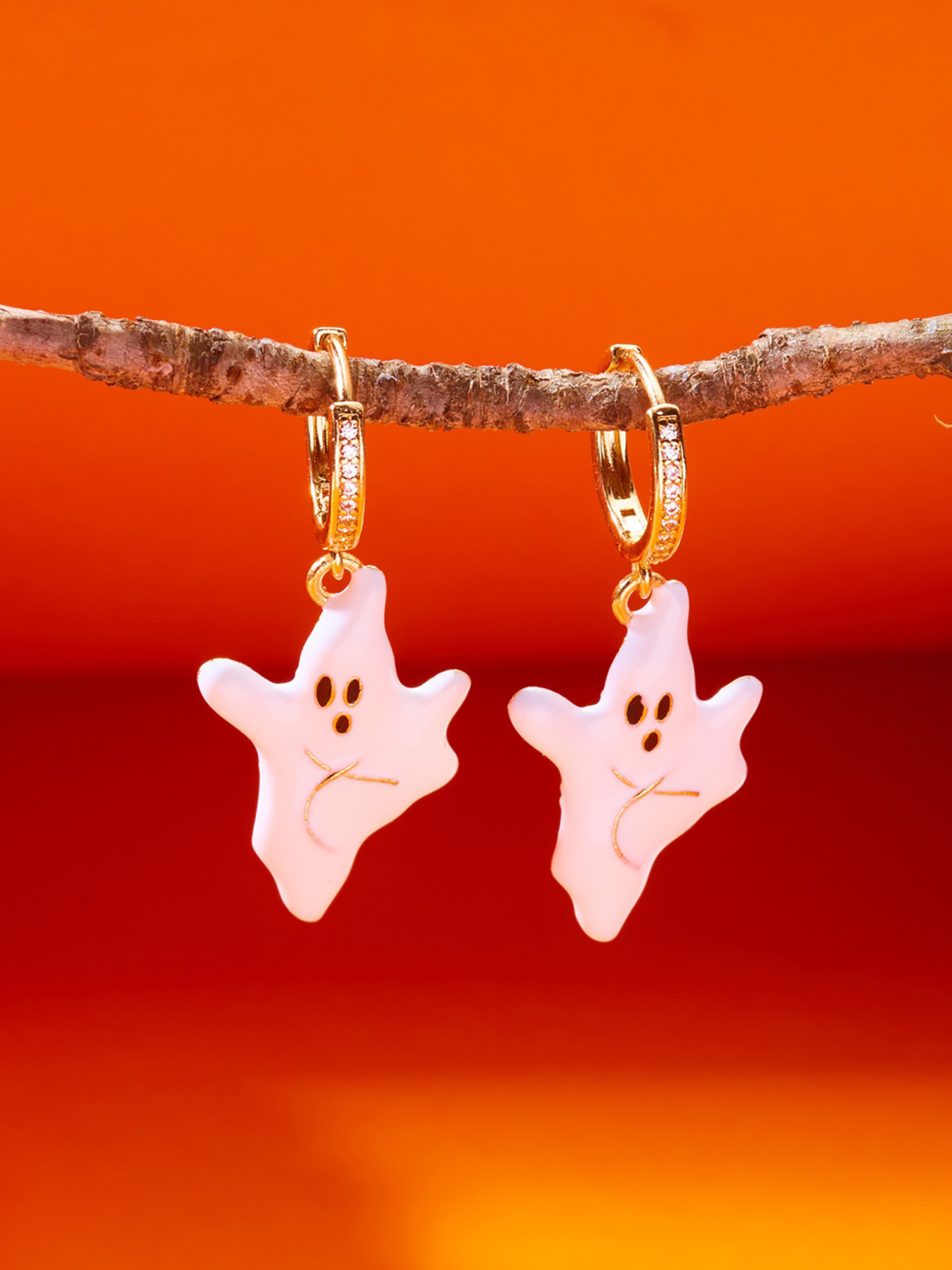Halloween Style Faux Diamond Huggie Earrings White1/One Size