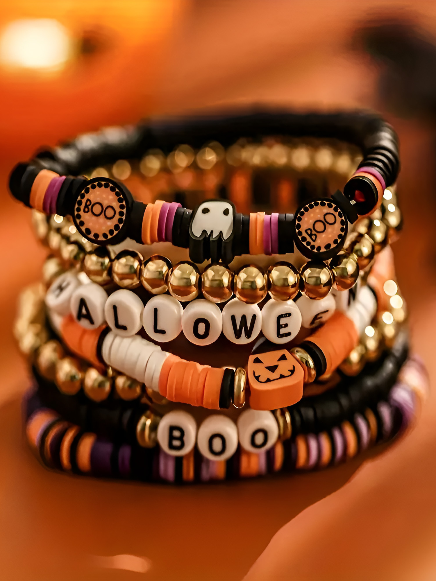 Halloween Skull Pumpkin Bracelet Set Mixed Colors/One Size