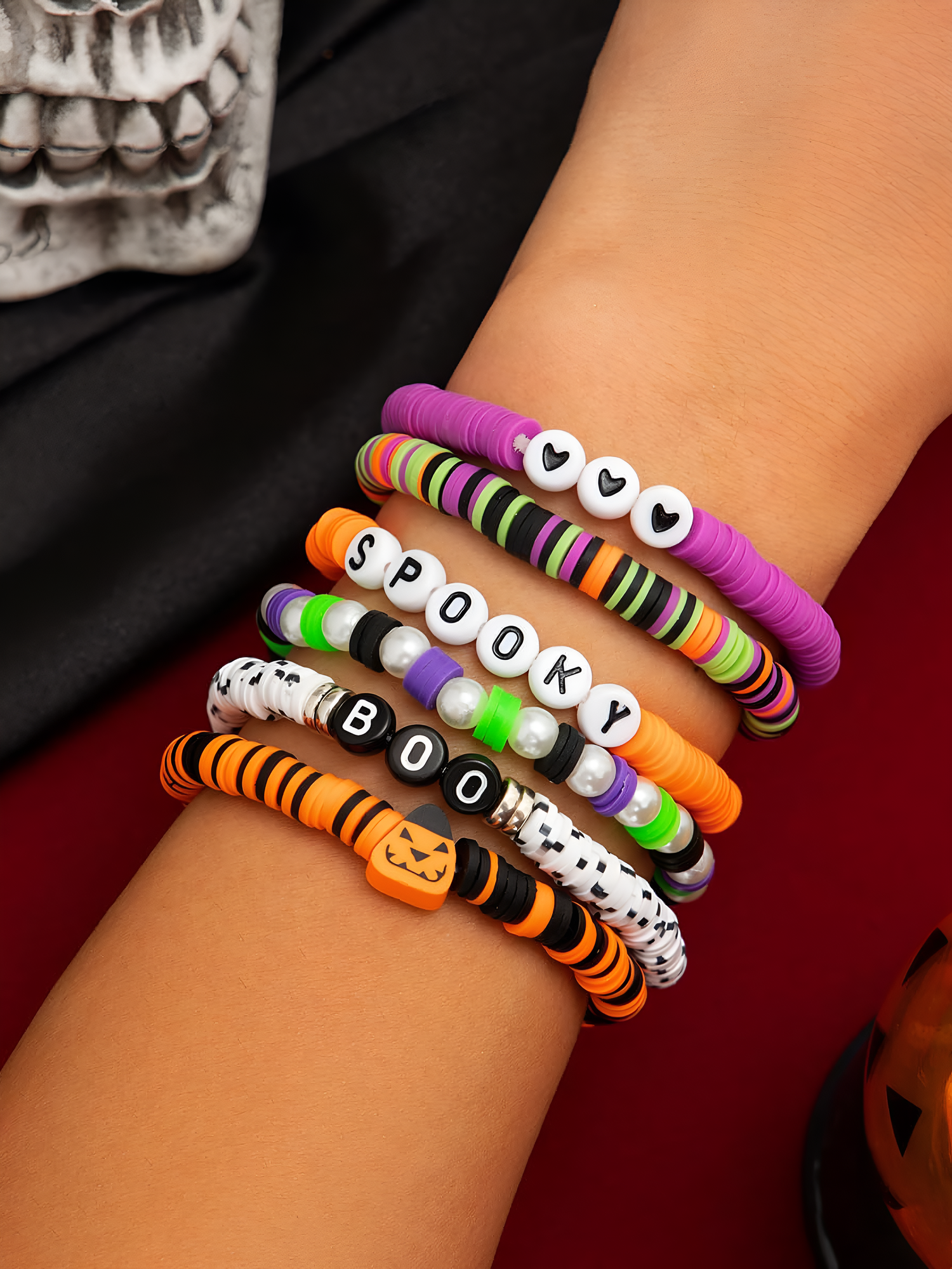 Halloween Skull Pumpkin Bracelet Set Mixed Colors1/One Size