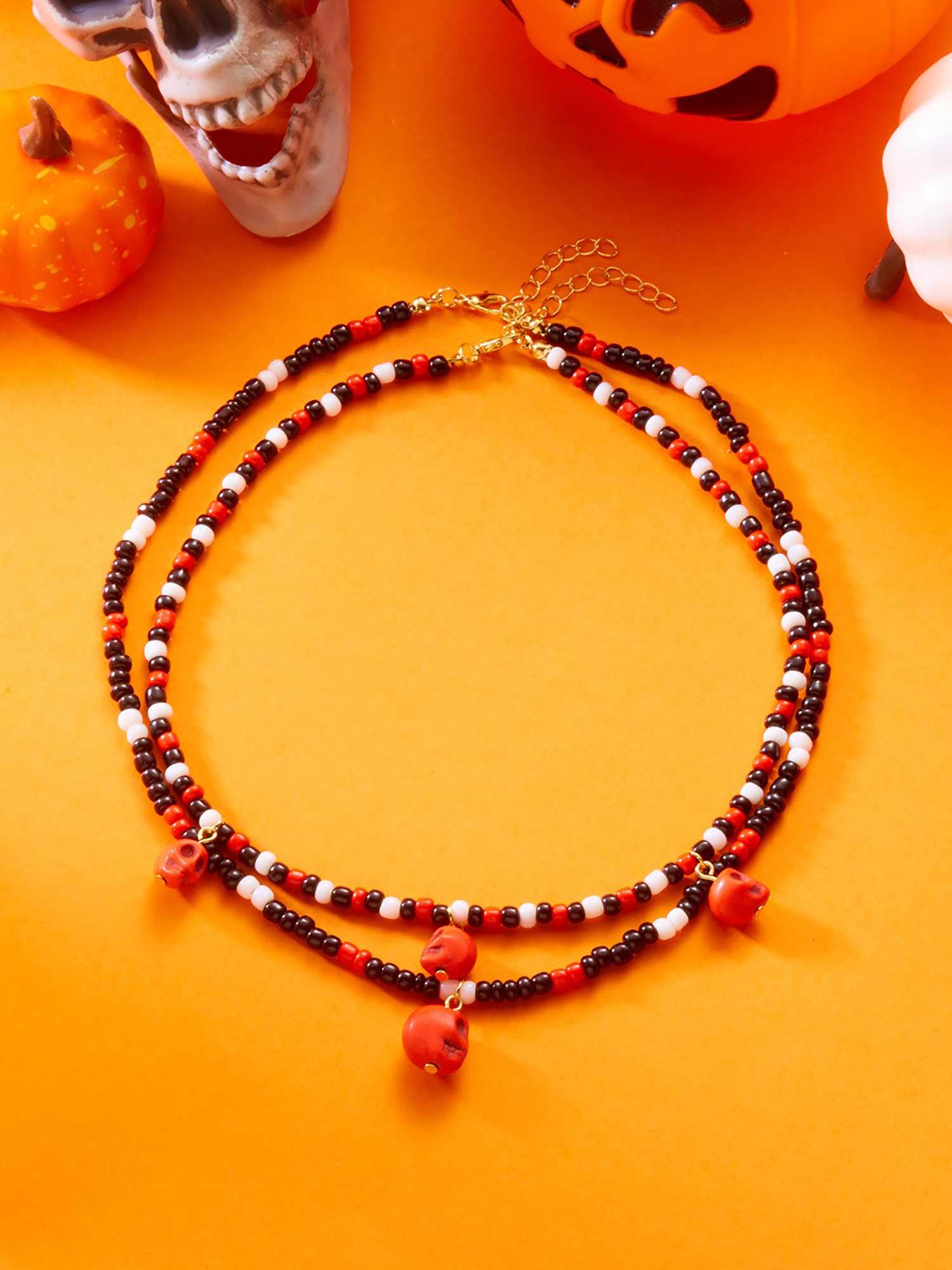 Halloween Skull Ghost Double Layered Necklace Red/One Size