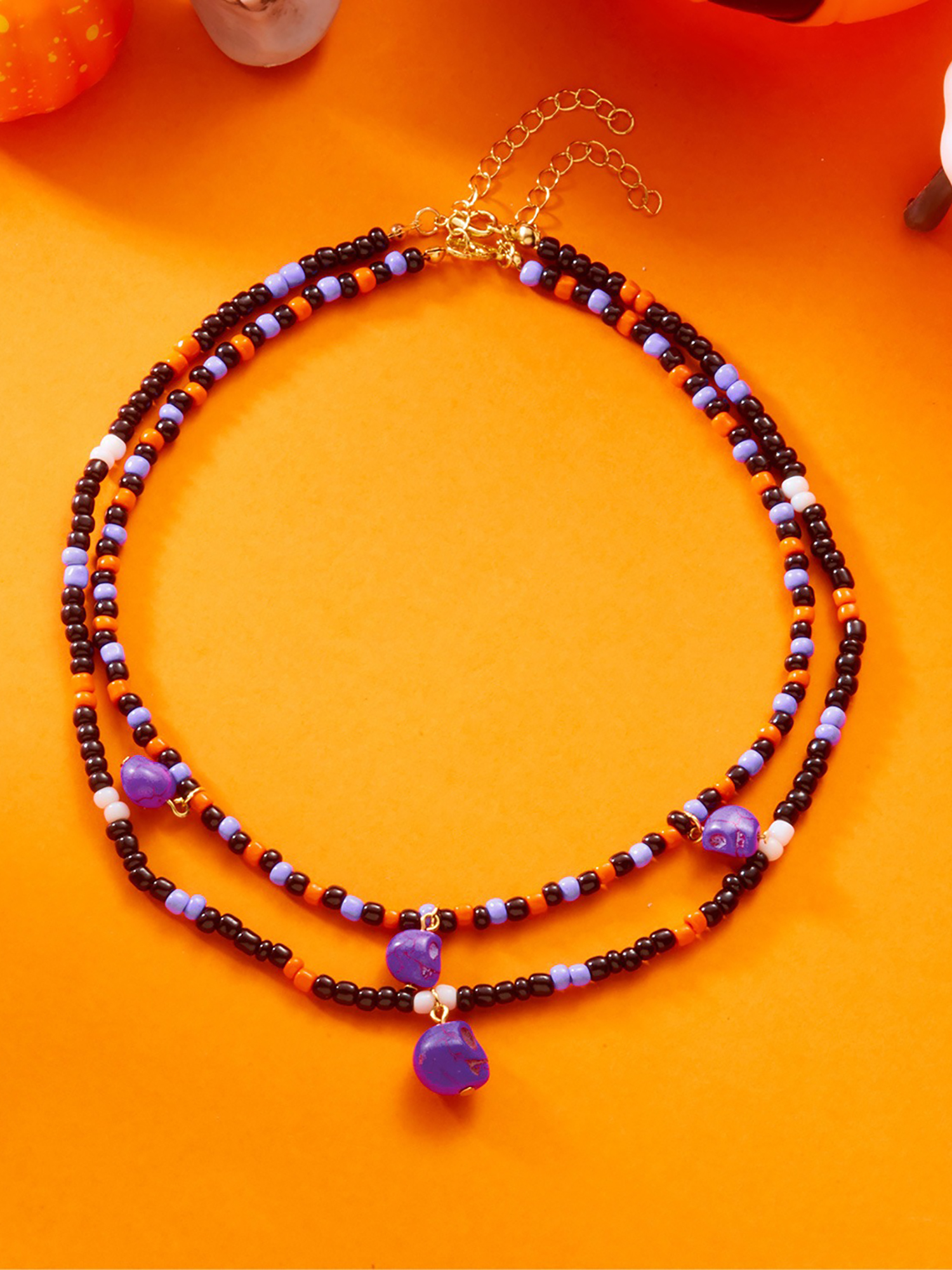 Halloween Skull Ghost Double Layered Necklace Purple/One Size