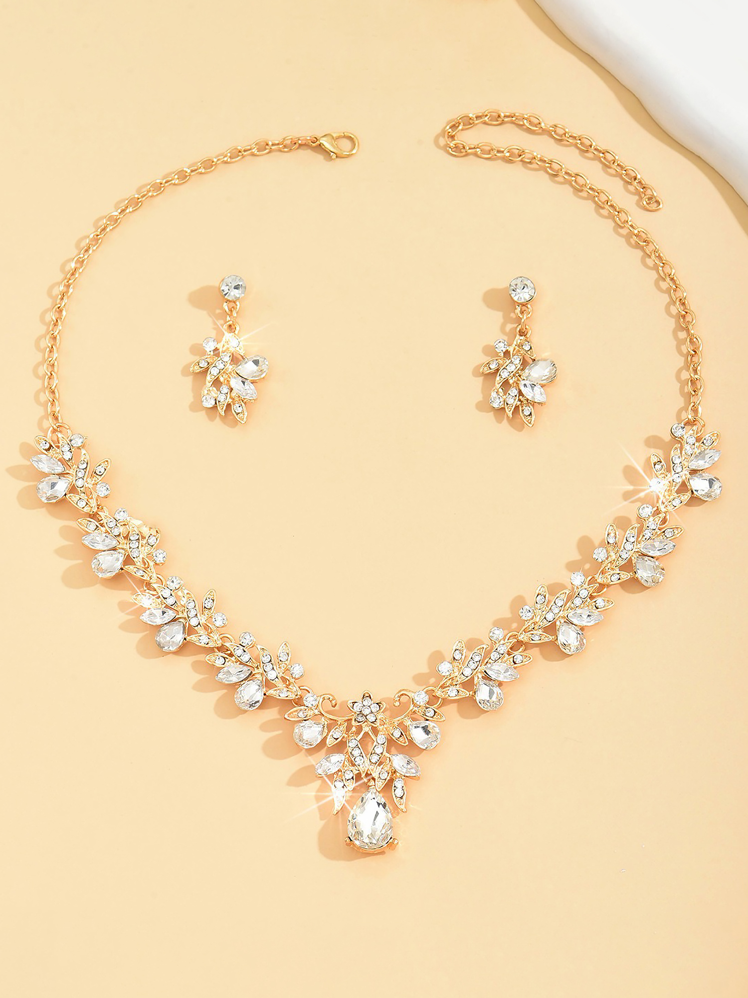 Alloy Faux Diamonds Necklace & Earring Set White/One Size