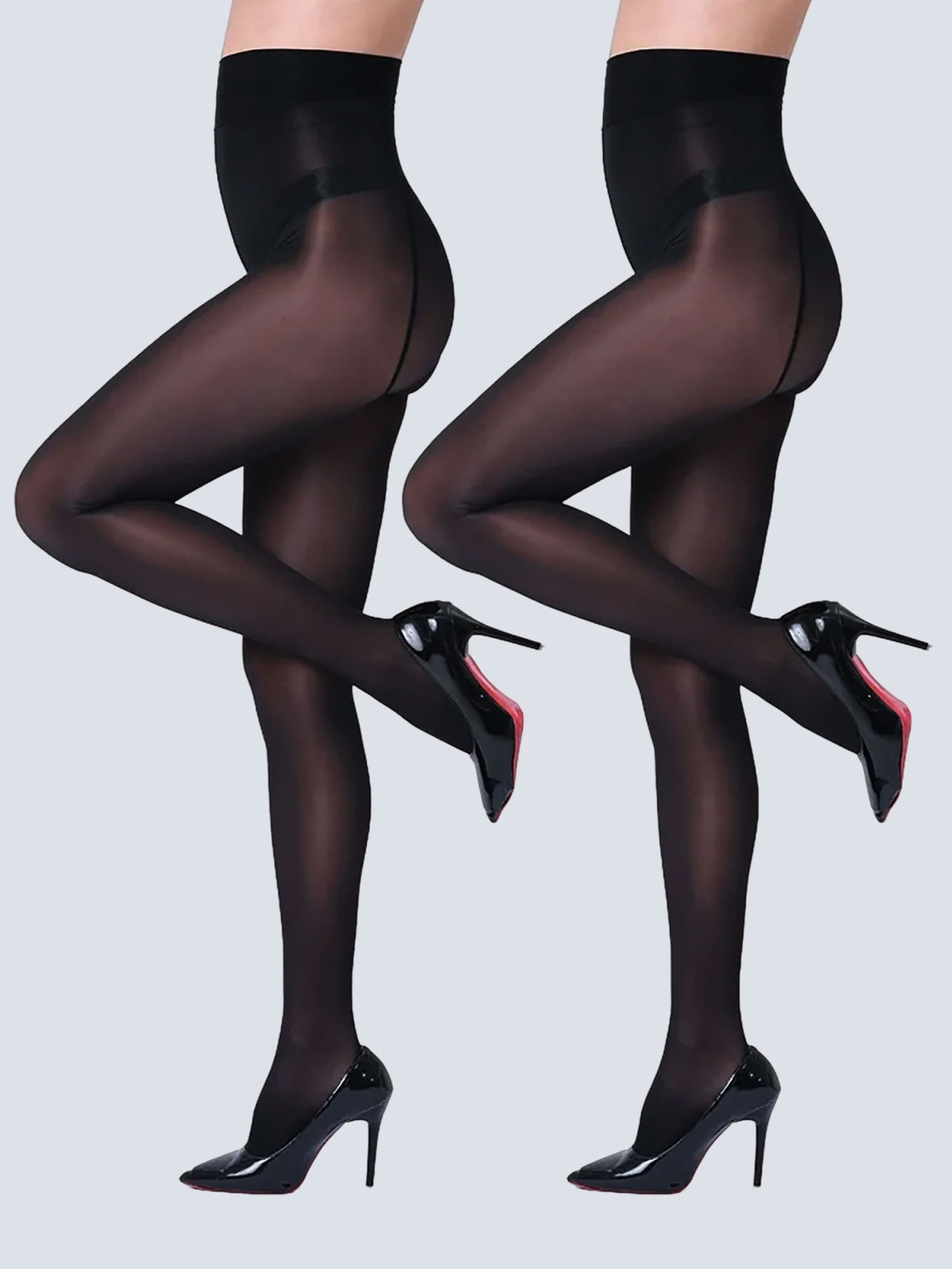 2 Pairs 20D Solid Color Sheer Pantyhose Black/L