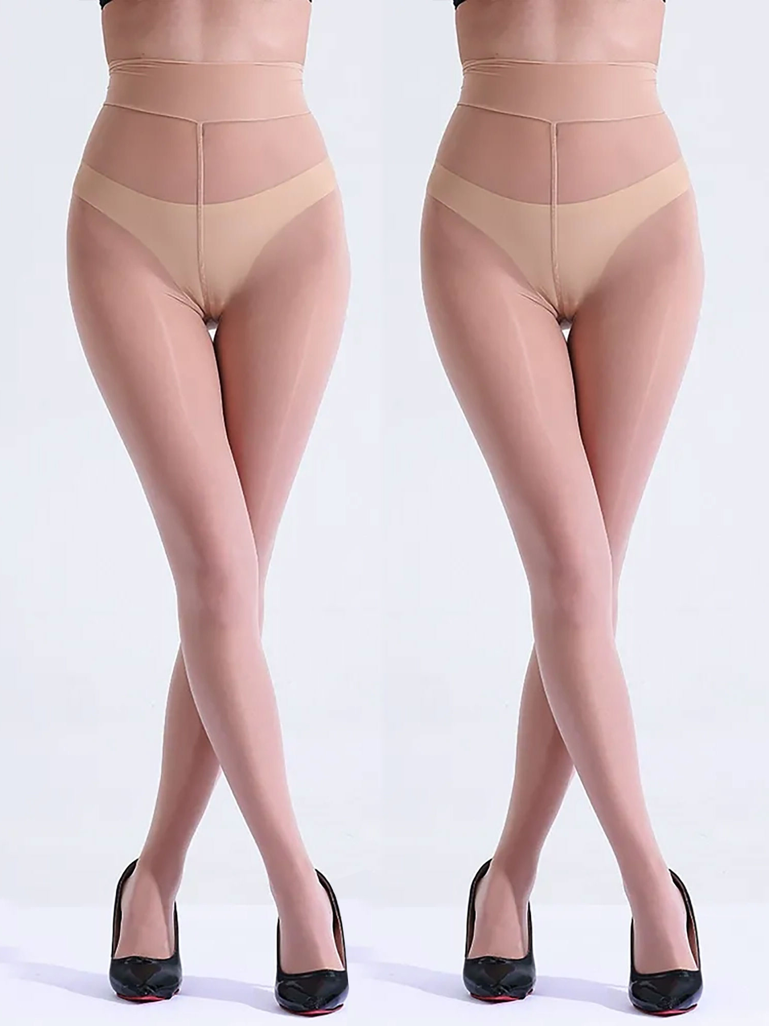 2 Pairs 20D Solid Color Sheer Pantyhose Apricot/L
