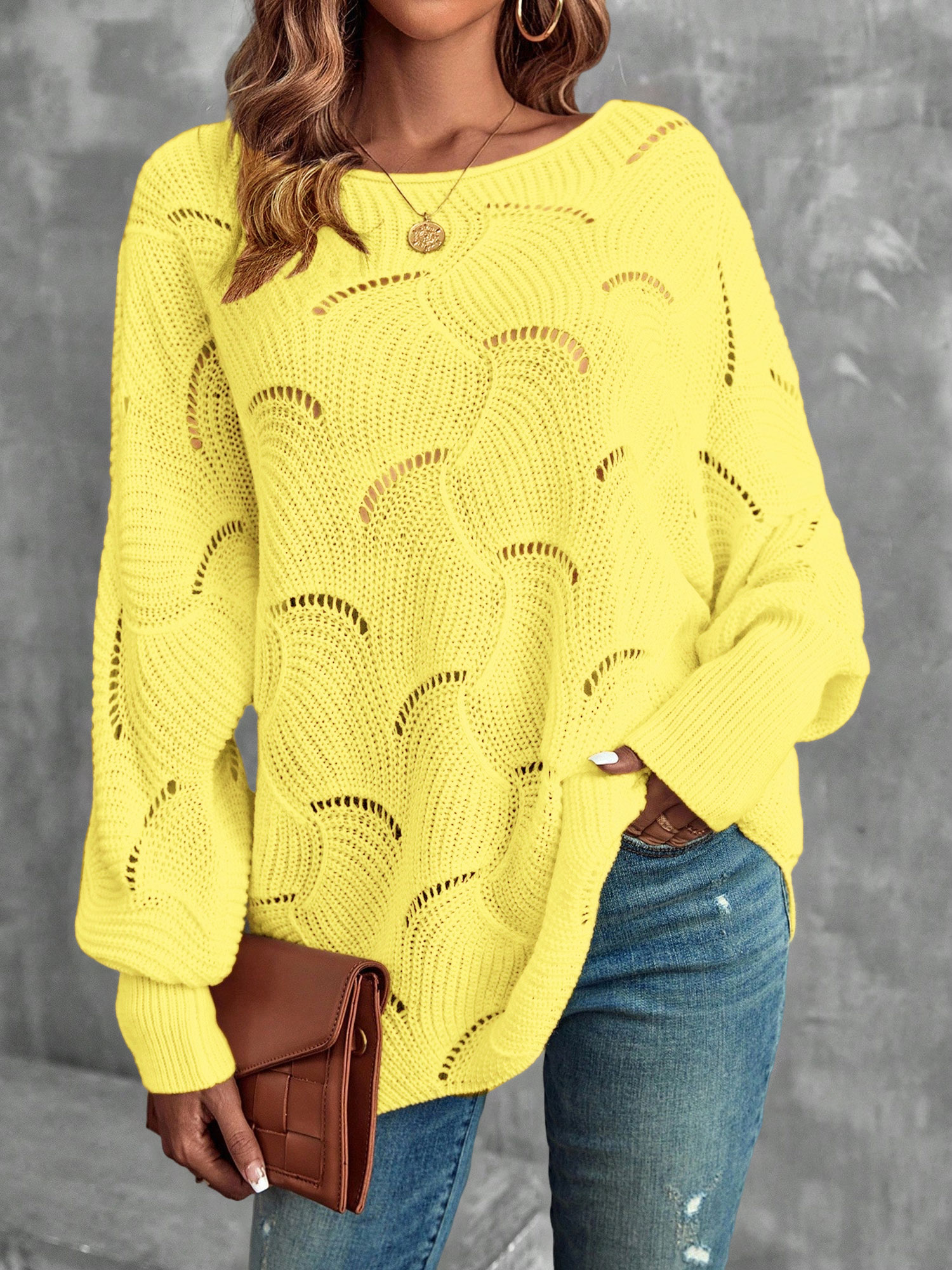 Lightweight Knitted Long Sleeves Oversized Sweater Yellow/M