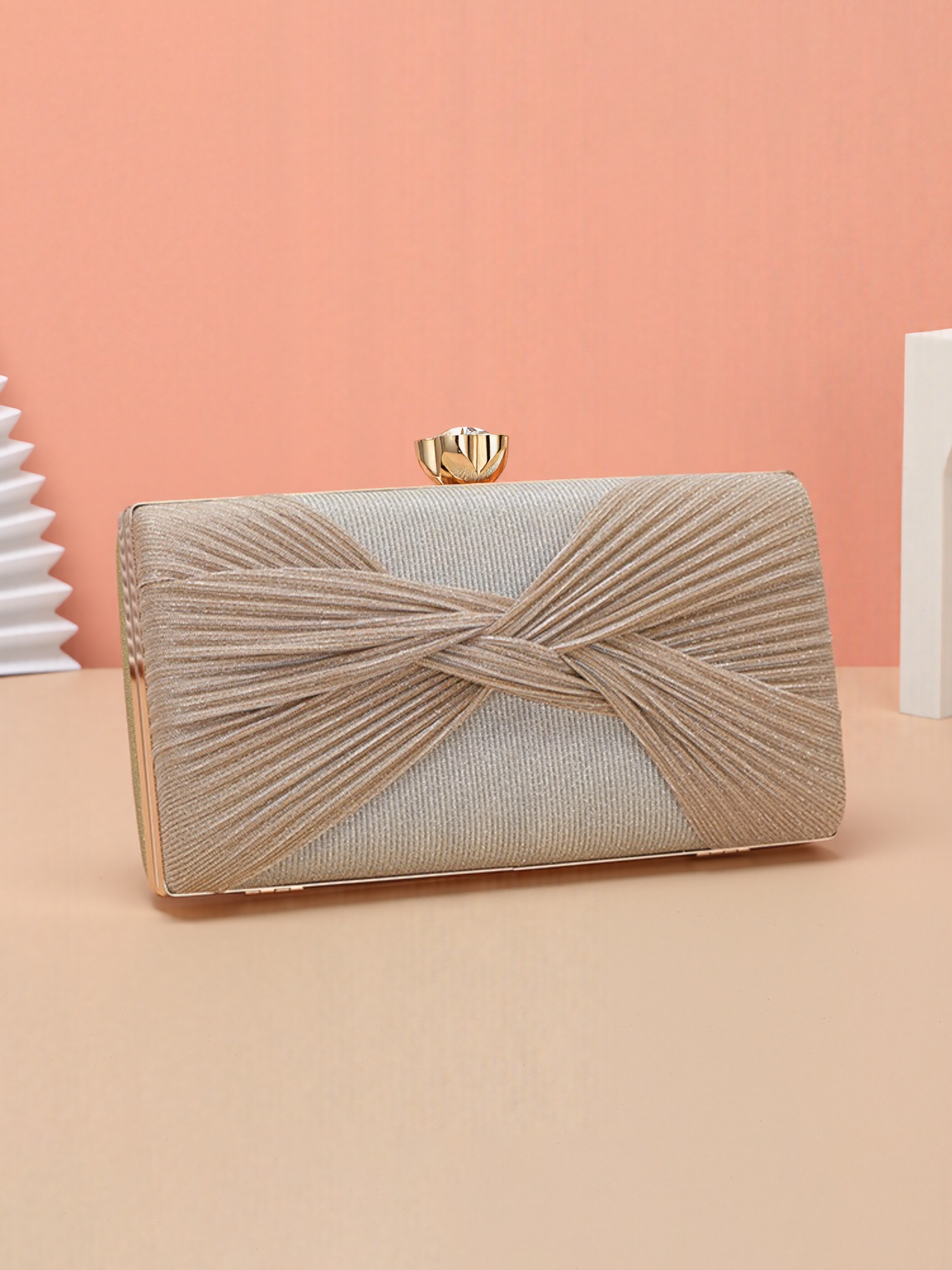 Twist Knot Evening Clutch Bag Shoulder Bag Gold/M