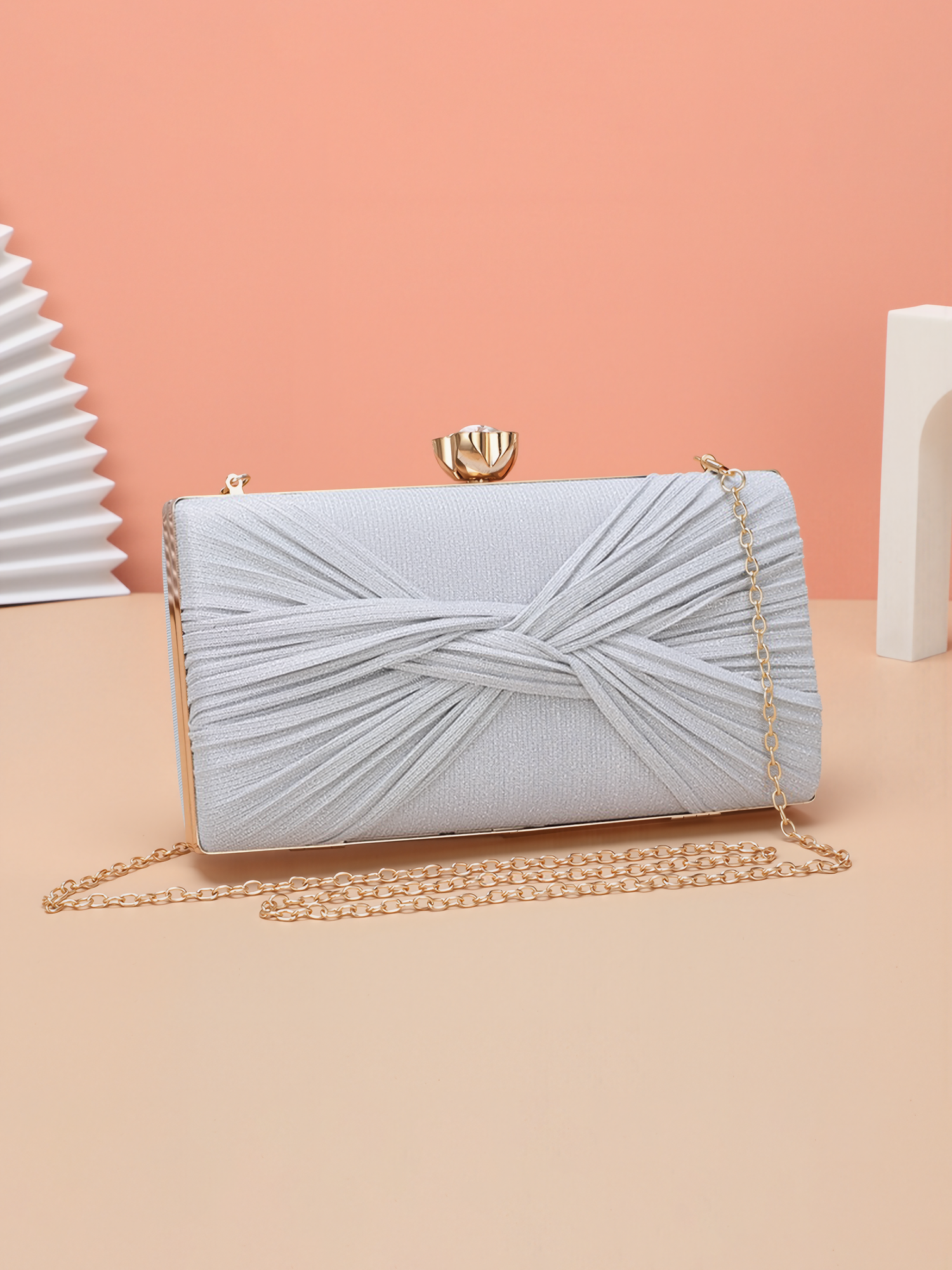 Twist Knot Evening Clutch Bag Shoulder Bag Silver/M