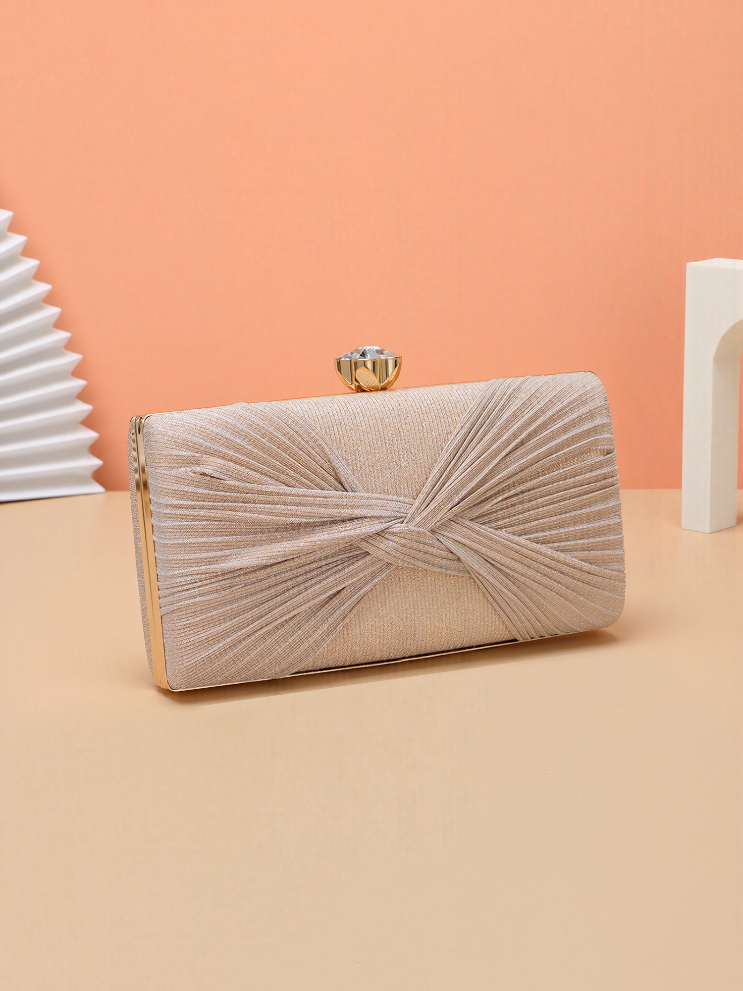 Twist Knot Evening Clutch Bag Shoulder Bag Champagne/M