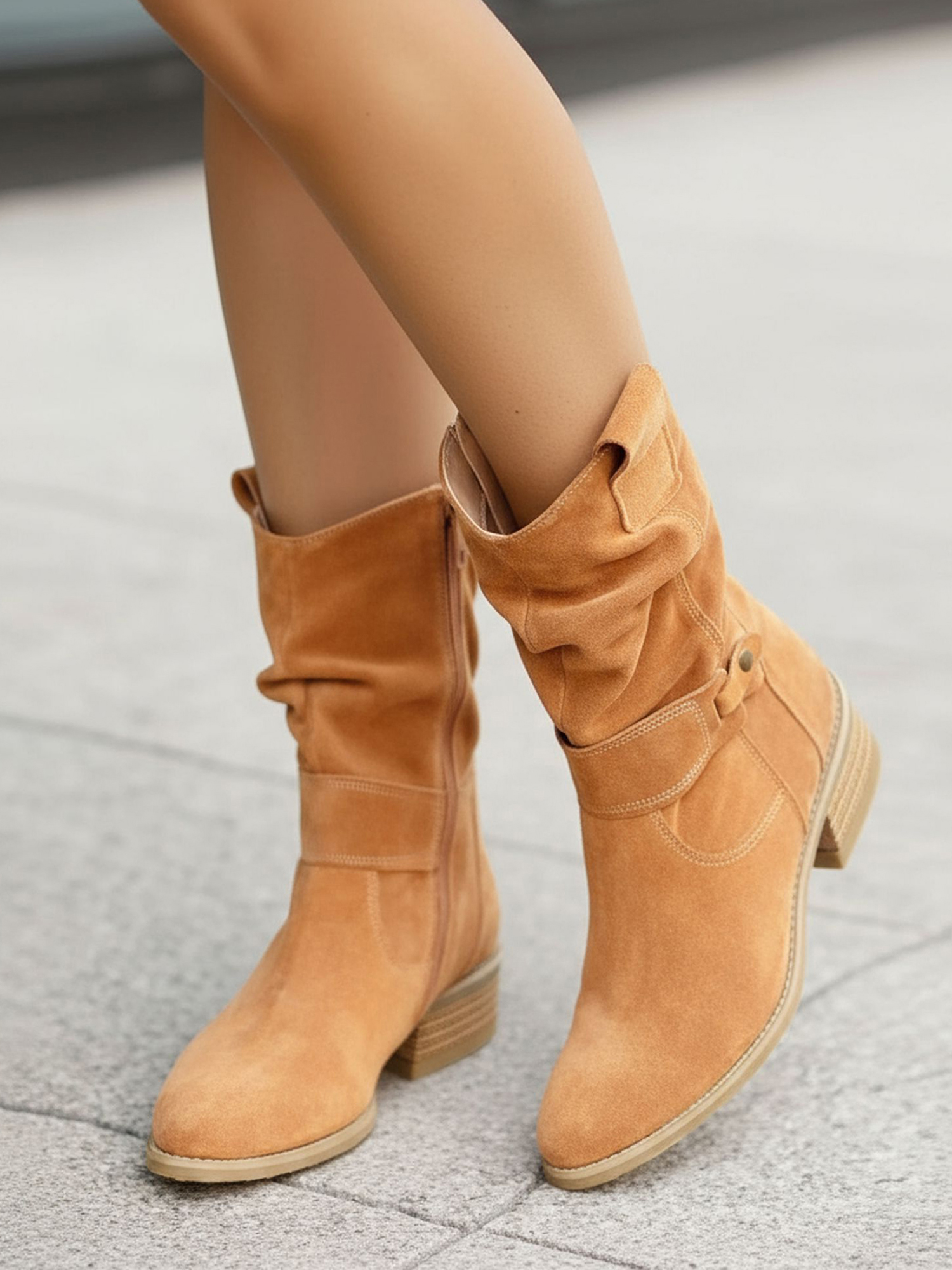 Faux Suede Low Heel Round Toe Ankle Boots Brown/8