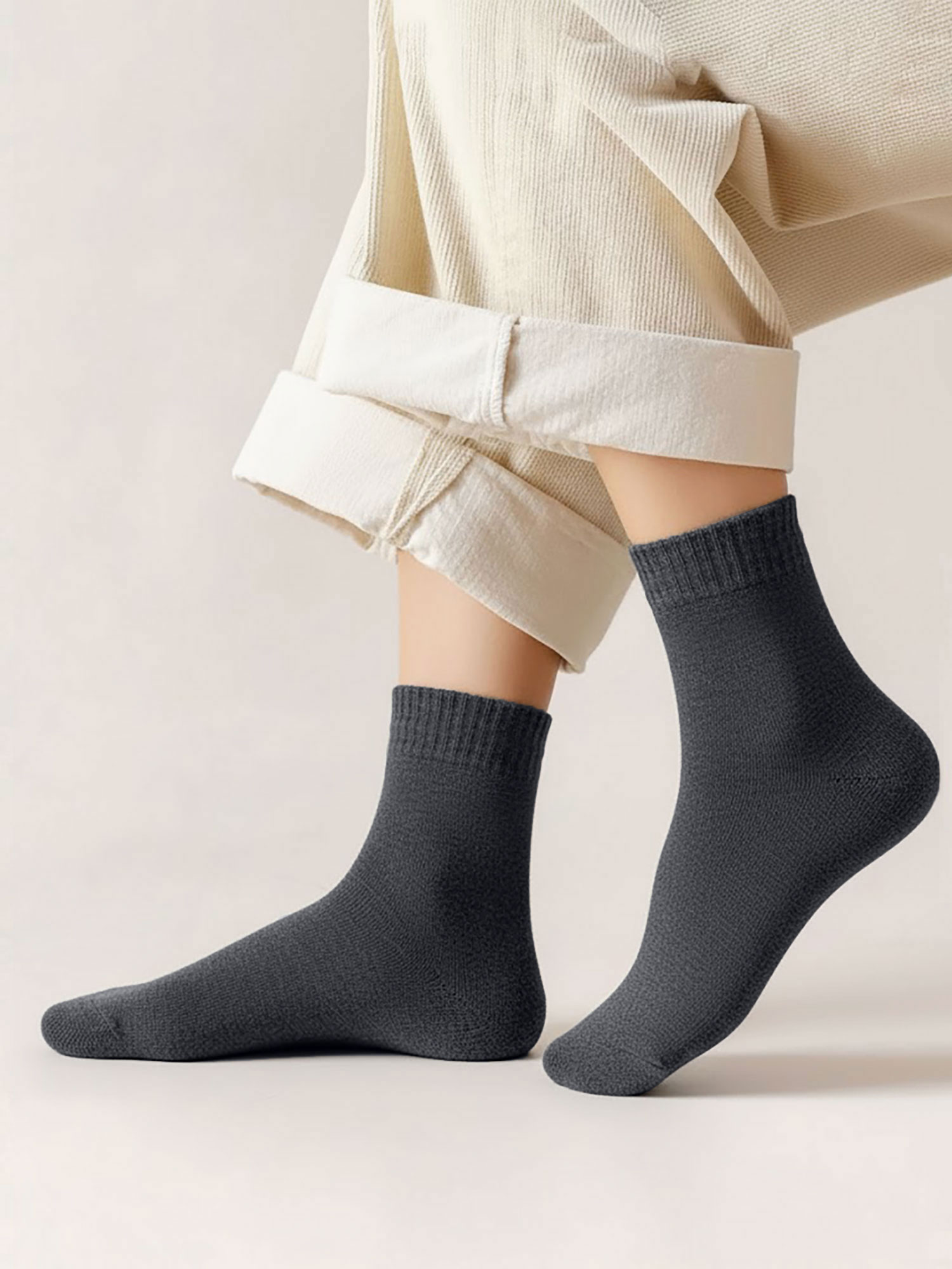 5 Pairs Thickened Warm Solid Color Mid-Calf Socks Dark Grey/M