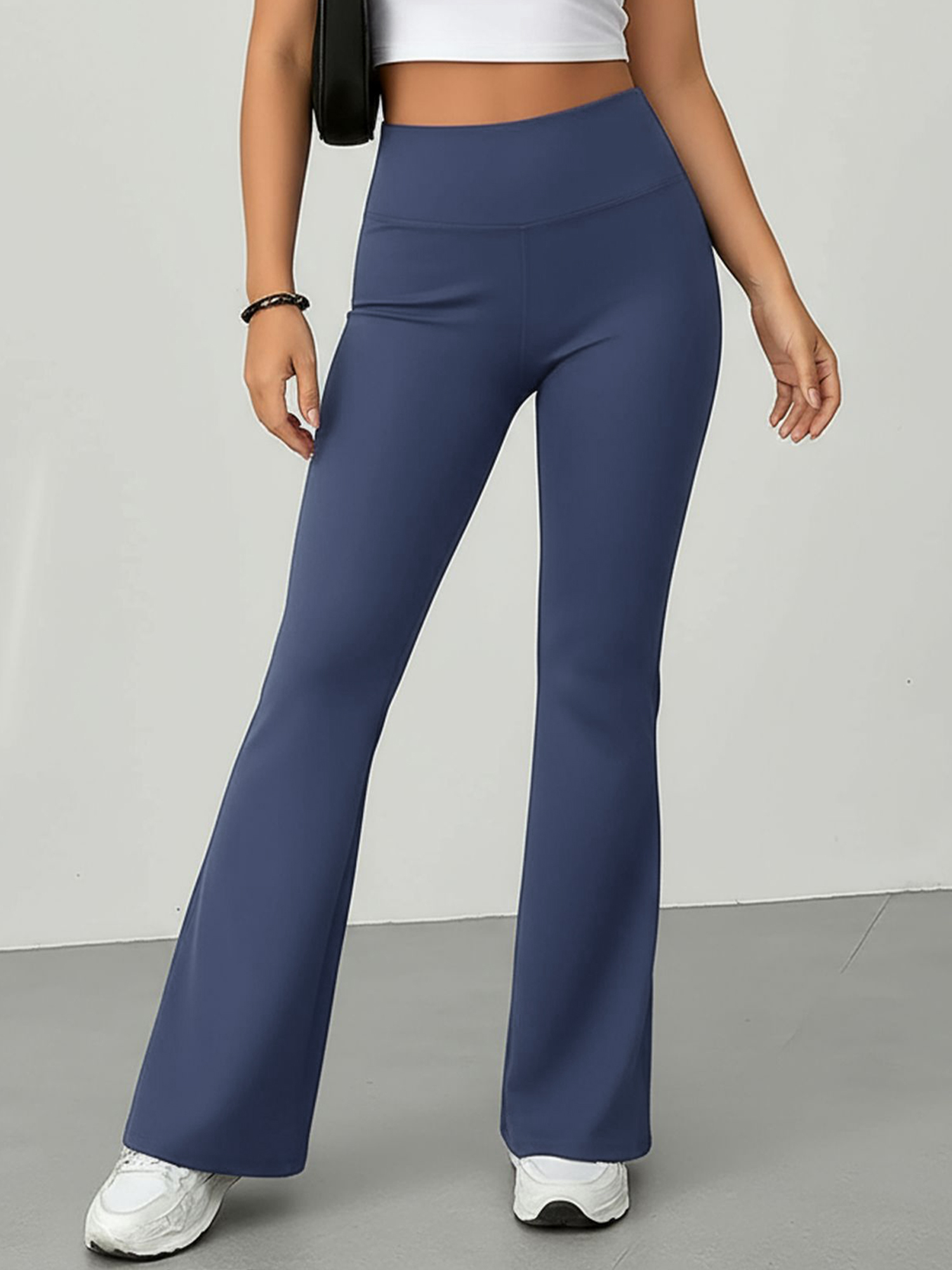 High Waist Slim Fit Bell Bottom Workout Casual Pants Deep Purple/M