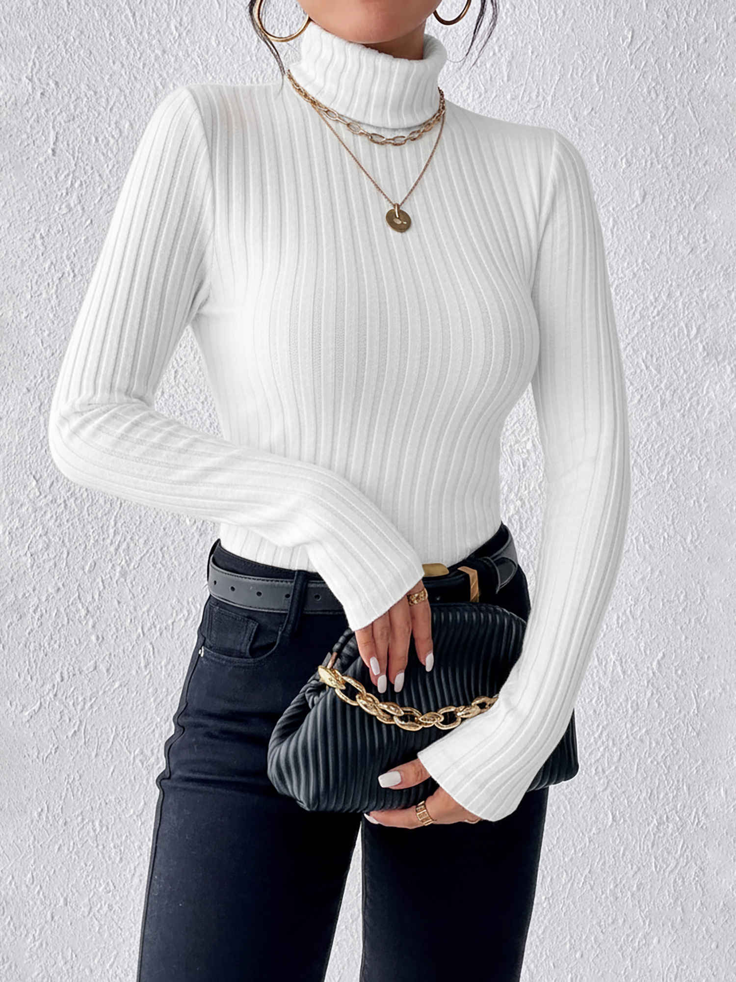 Turtleneck Long Sleeve Brushed Ribbed Knit Top Turtleneck Long Sleeve Brushed Ribbed Knit Top