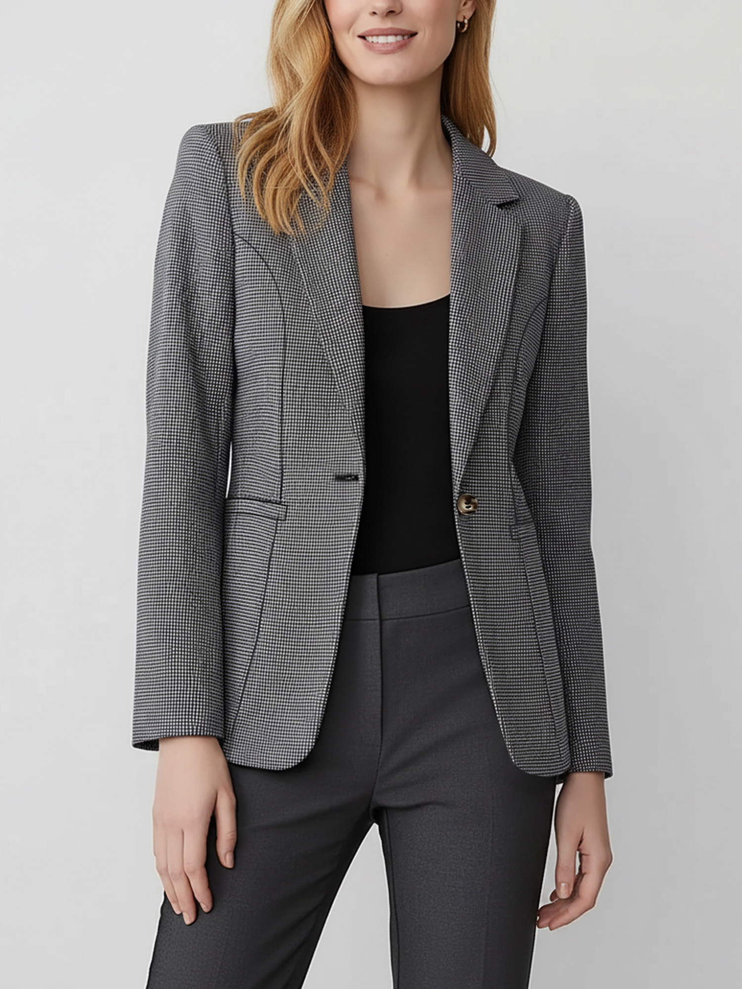 Notched Lapel Lined Long Sleeves Work Office Blazer Gray/L