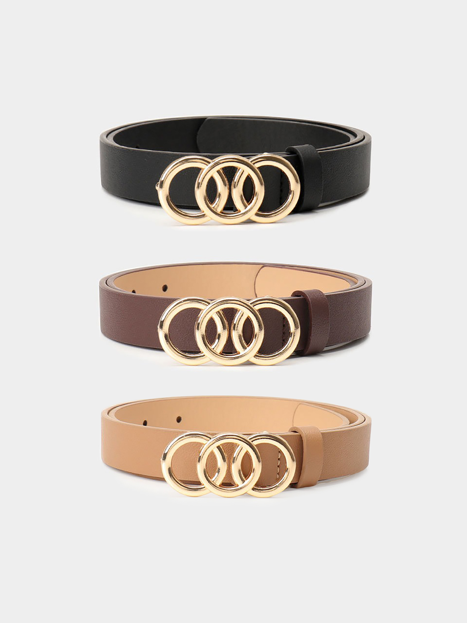 3 Pieces Faux Leather Versatile Women's Belts Set Khaki/M