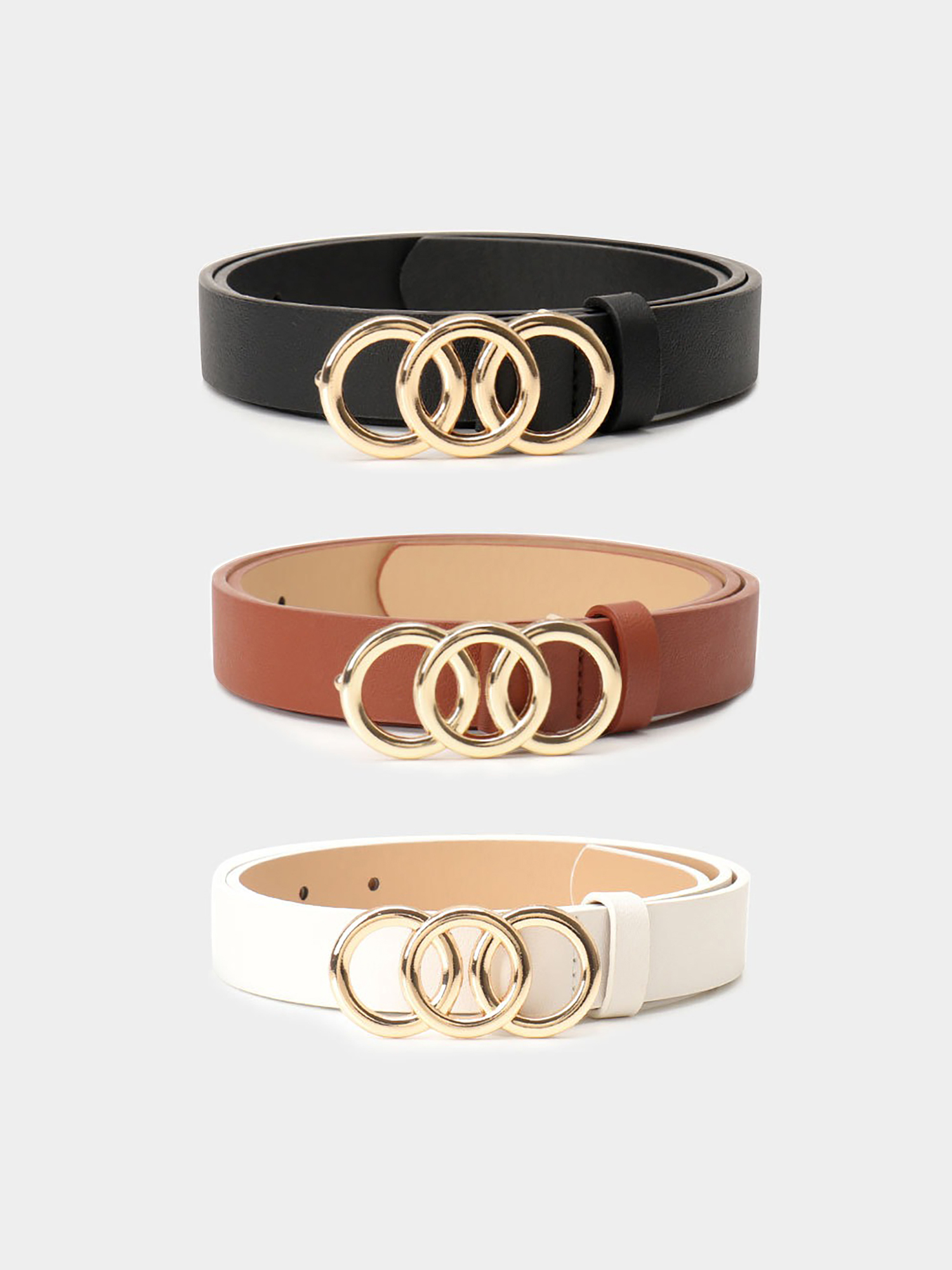 3 Pieces Faux Leather Versatile Women's Belts Set White/M