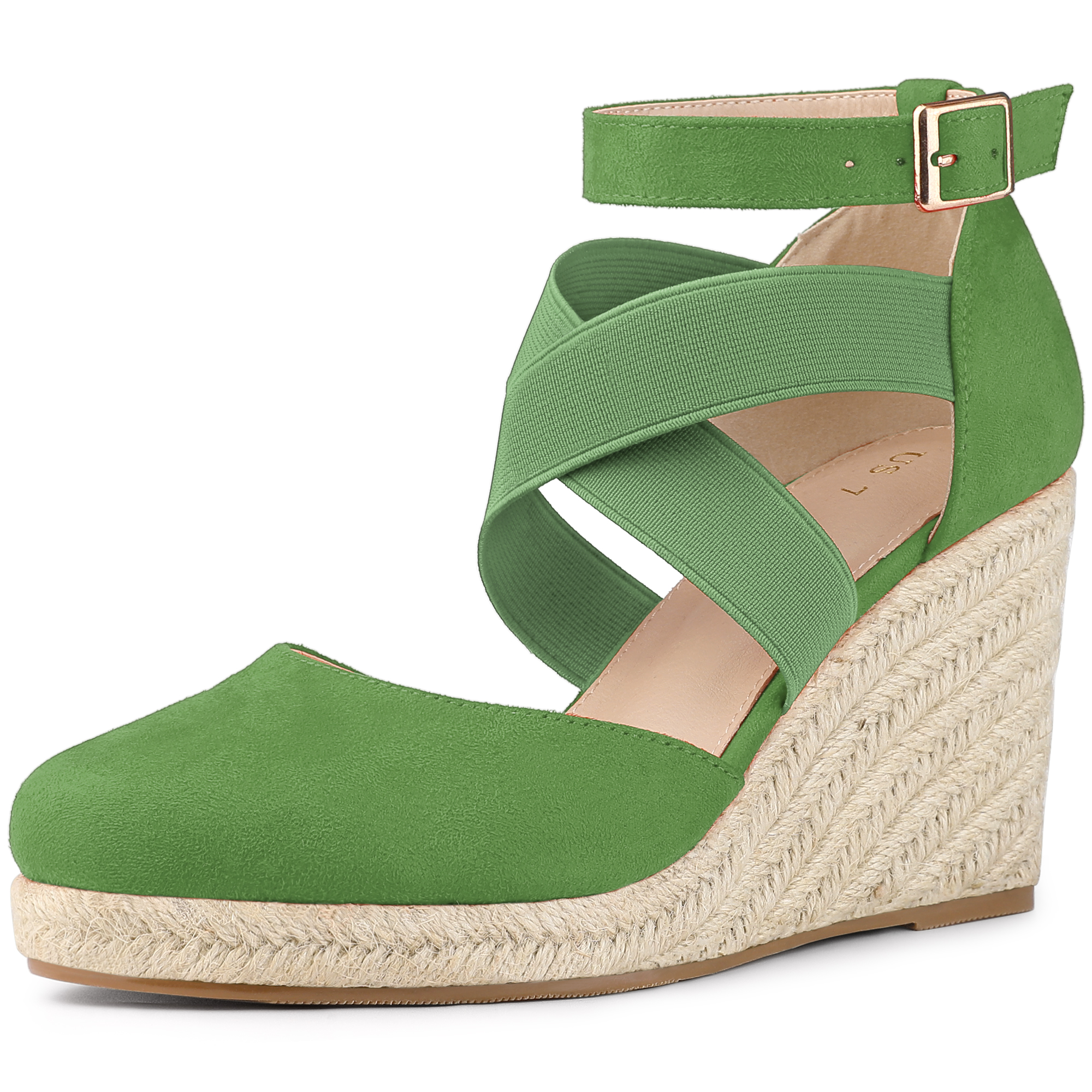 Women's Espadrille Platform Closed Toe Wedges Heel Sandal Olive Green/7