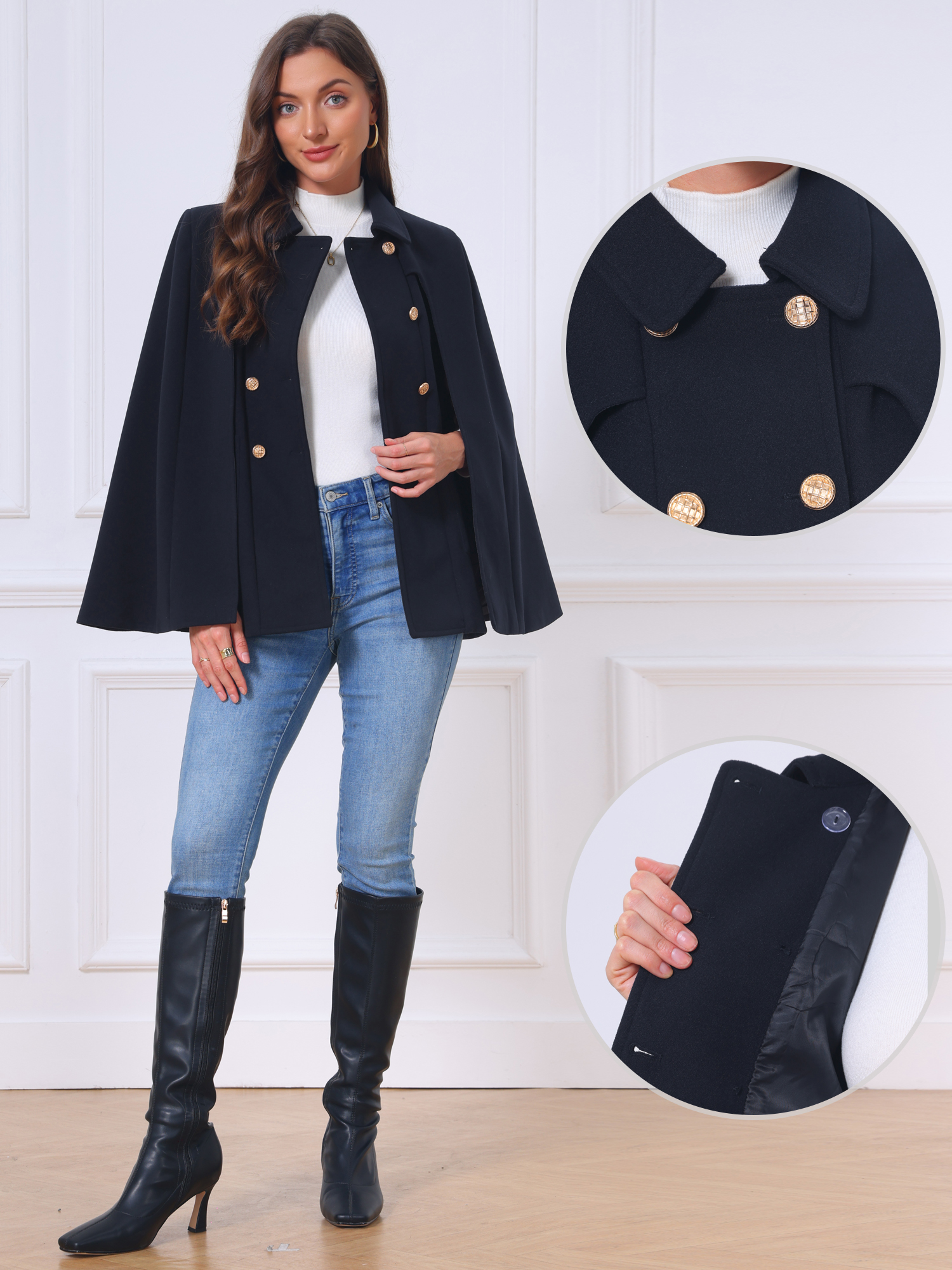 Winter Double Breasted Slit Sleeve Cloak Cape Coat
