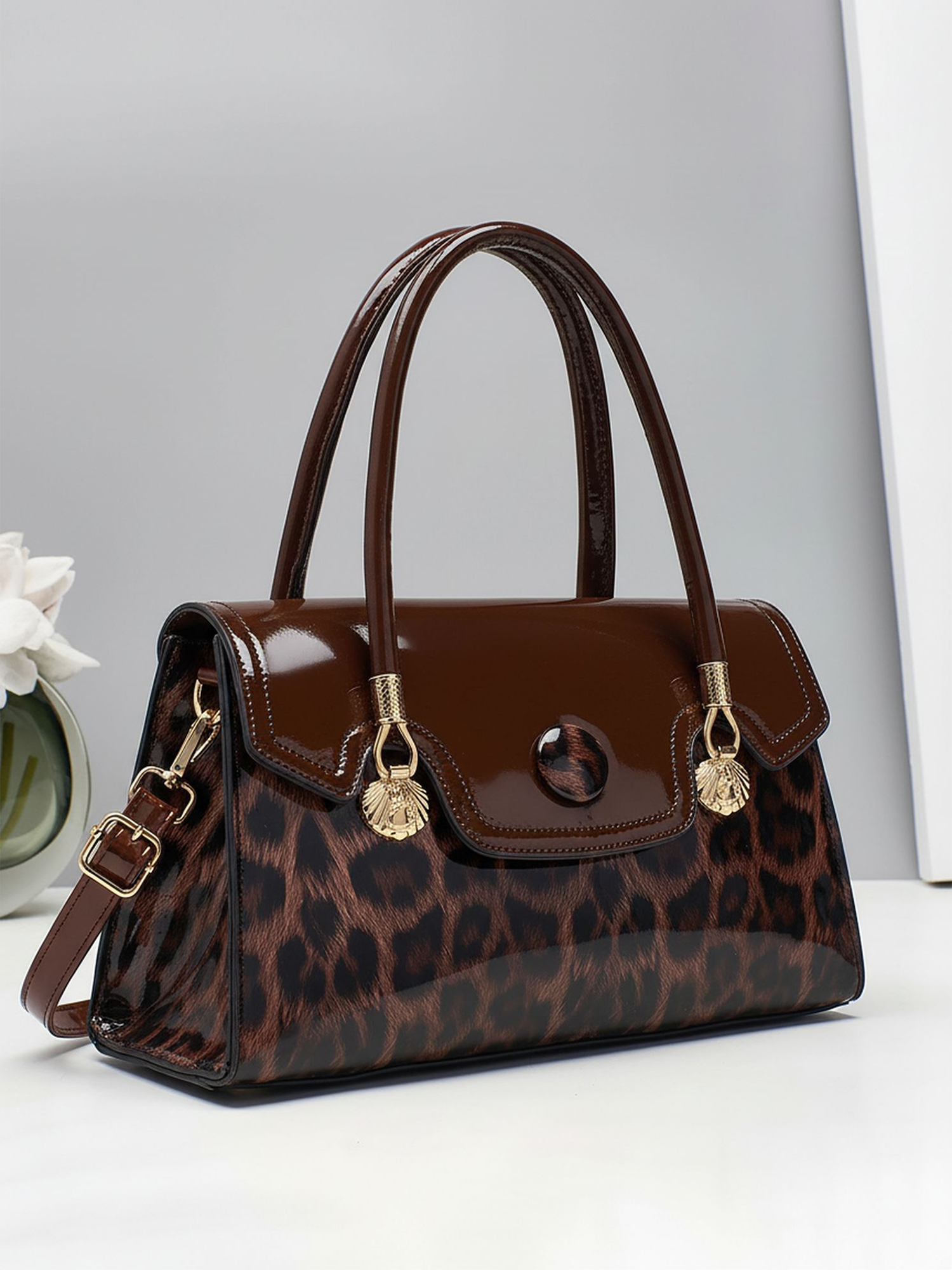 Versatile Leopard Print Handbag Tote Bag Crossbody Bag Coffee/M