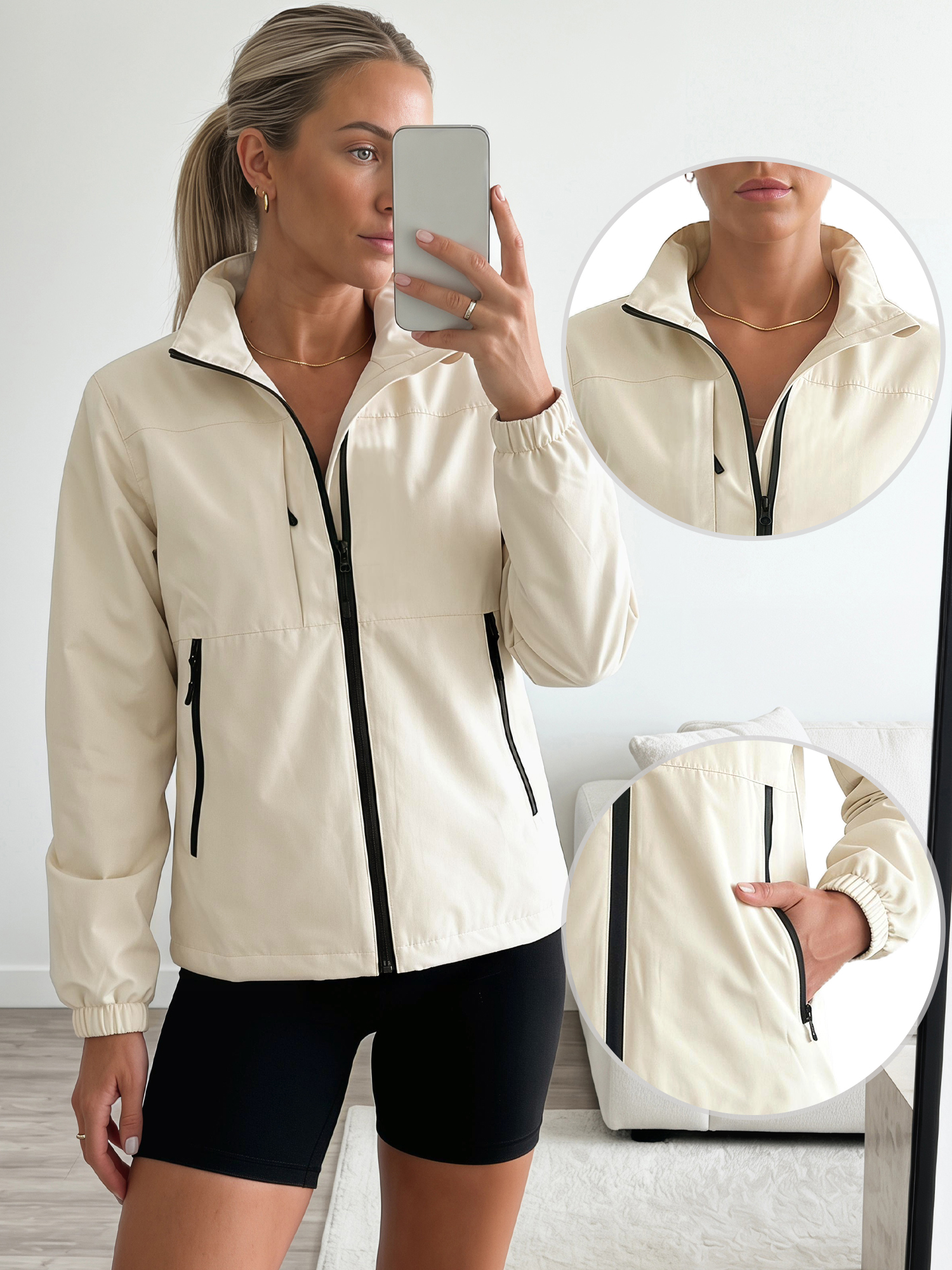 Lightweight Stand Up Collar Cycling Hiking Rain Jacket White/2XL