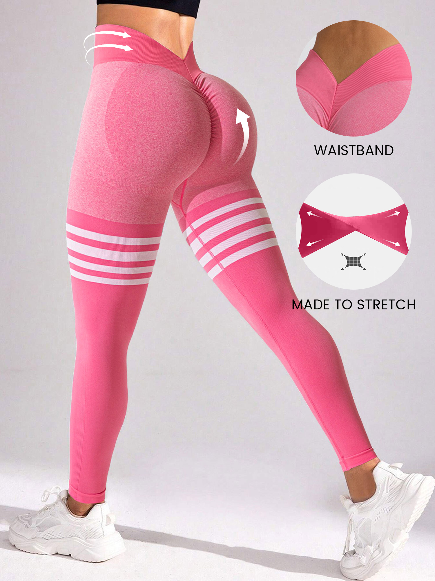 Striped Workout Butt-Lifting Yoga Pants Sports Leggings Pink/XL