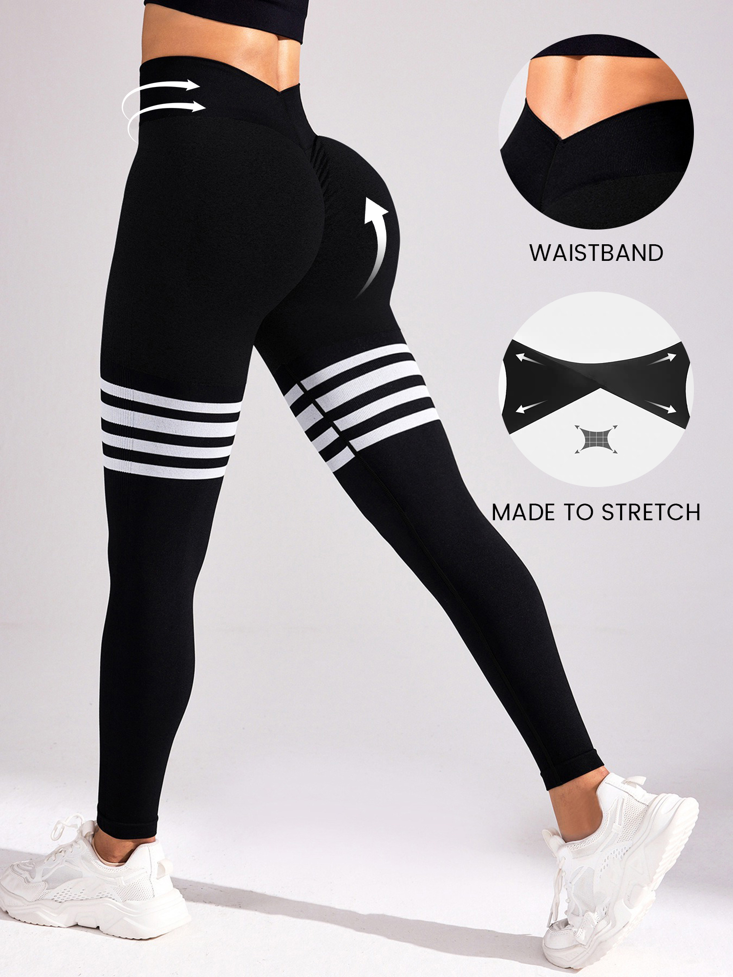 Striped Workout Butt-Lifting Yoga Pants Sports Leggings Black/XL