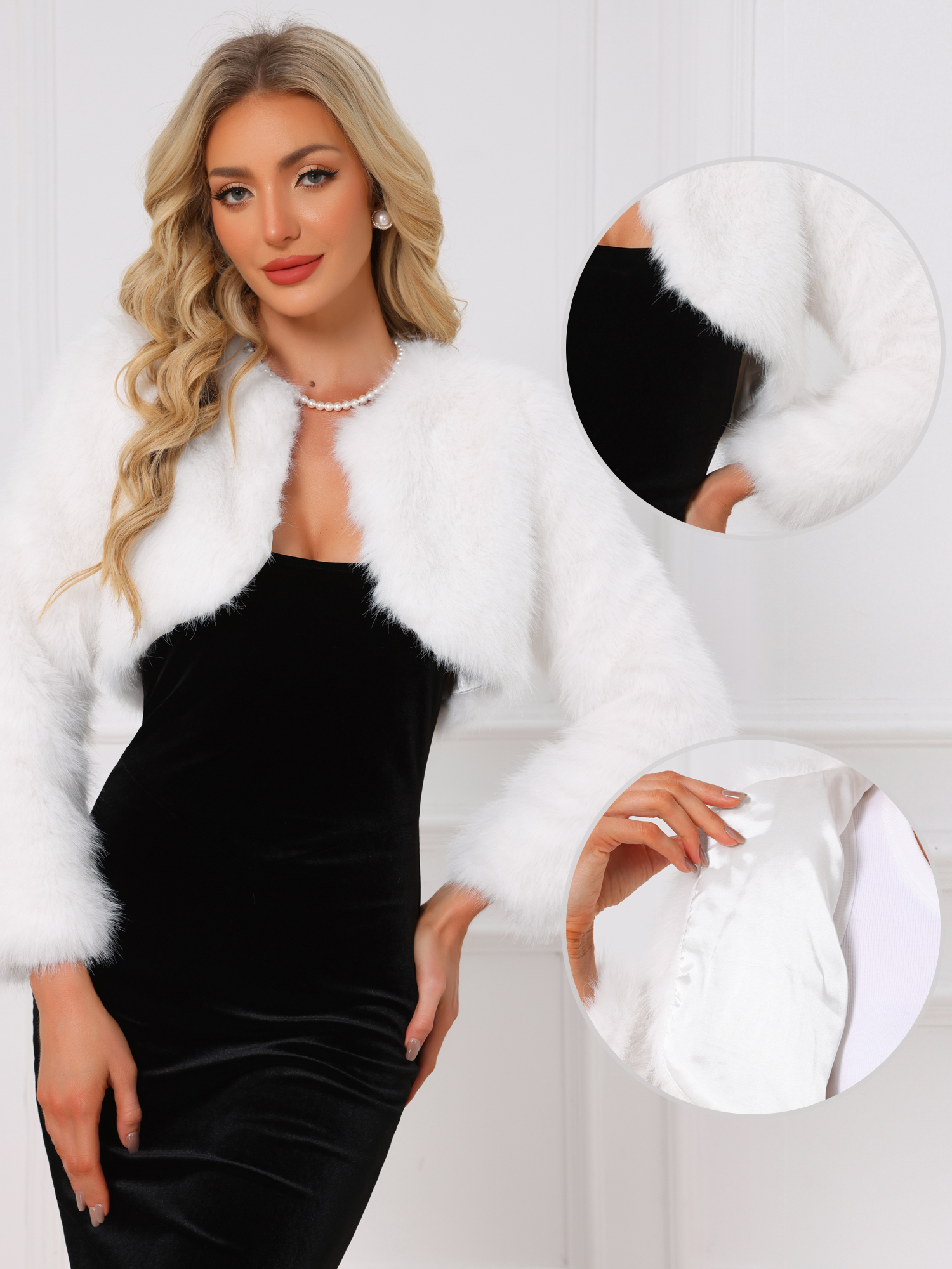 Wedding Bolero Evening Shrug Cropped Faux Fur Jacket White/S