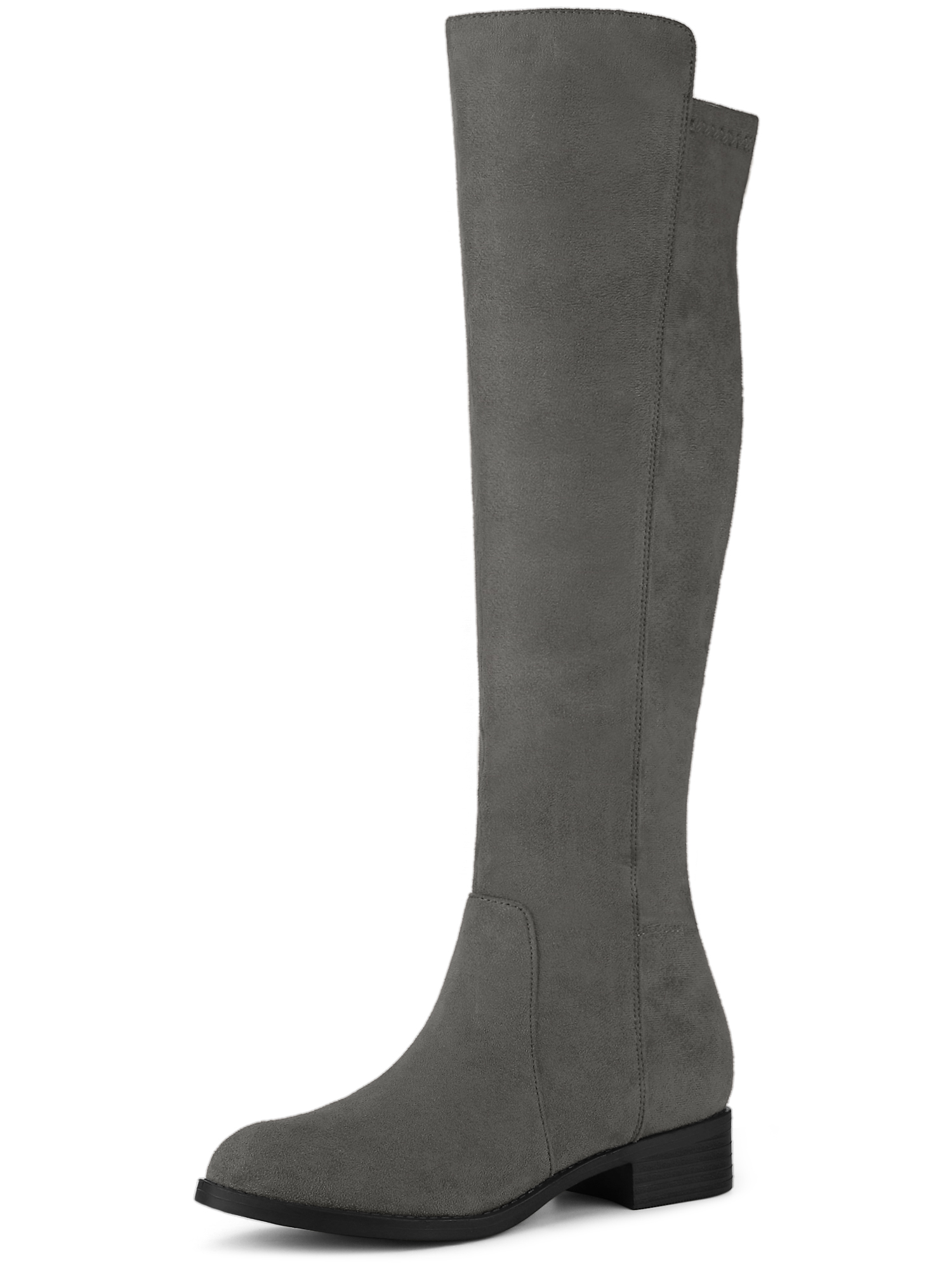 Side Zipper Chunky Heel Knee High Boots Gray/9