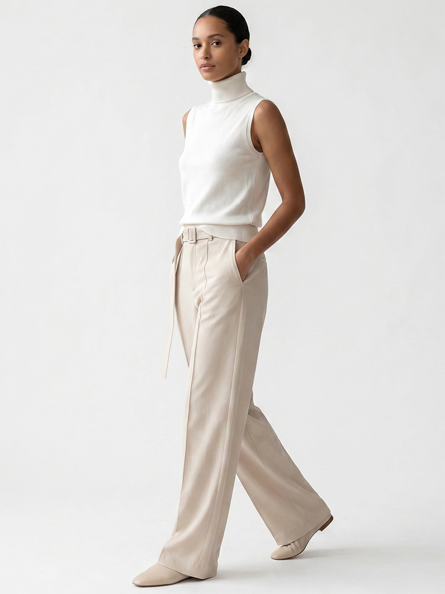 Turtleneck Sleeveless Soft Ribbed Pullover Knit Sweater Vest White/M