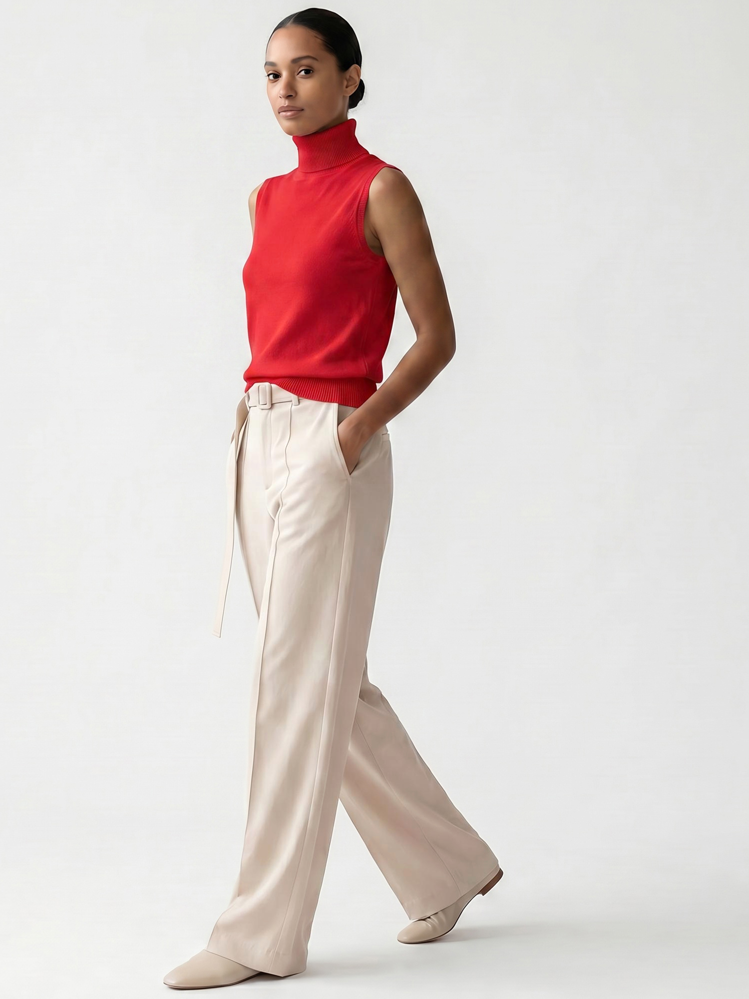 Turtleneck Sleeveless Soft Ribbed Pullover Knit Sweater Vest Red/L
