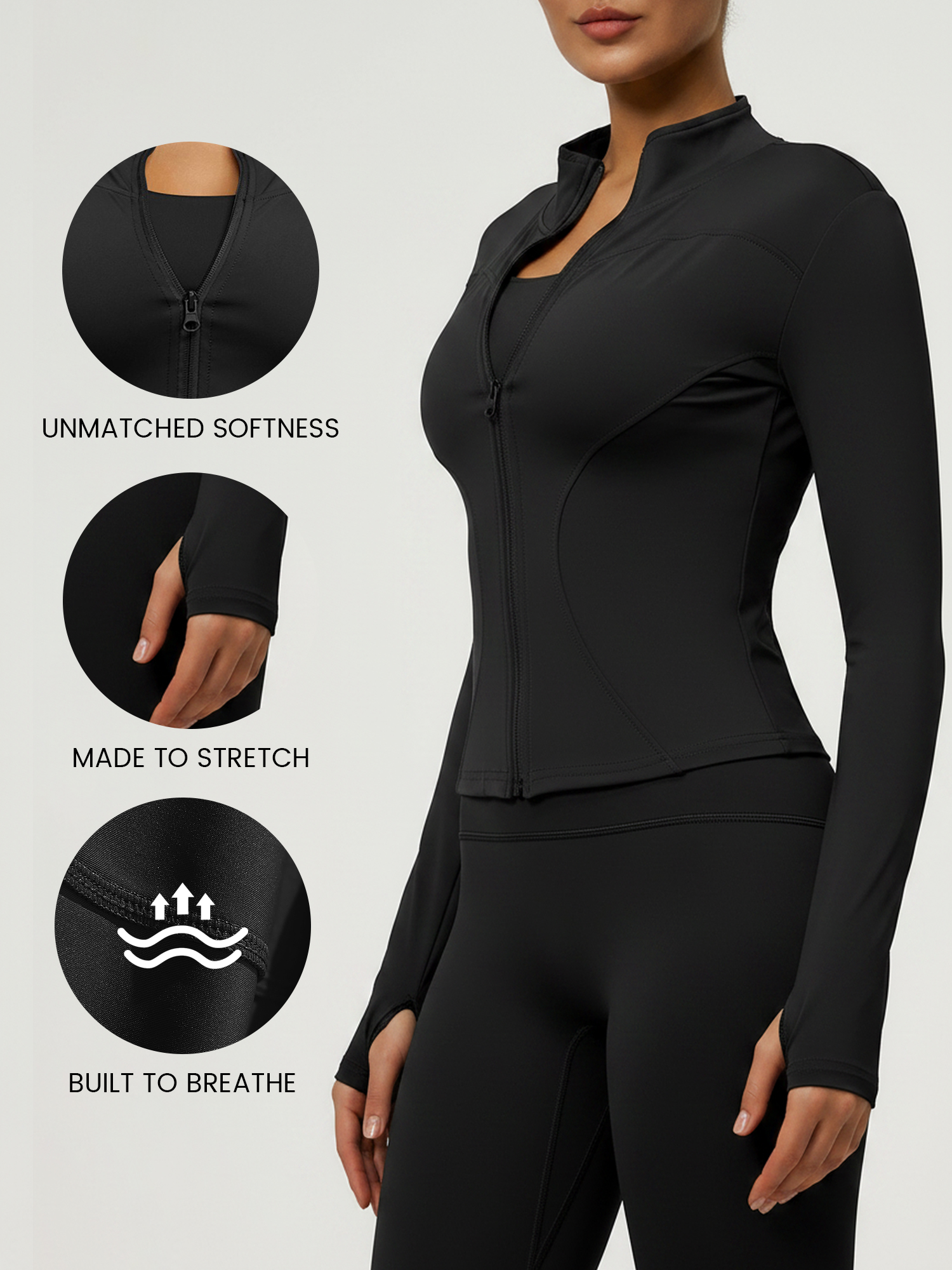 Yoga Zipper Sports Fitted Running and Fitness Workout Jacket Black/S