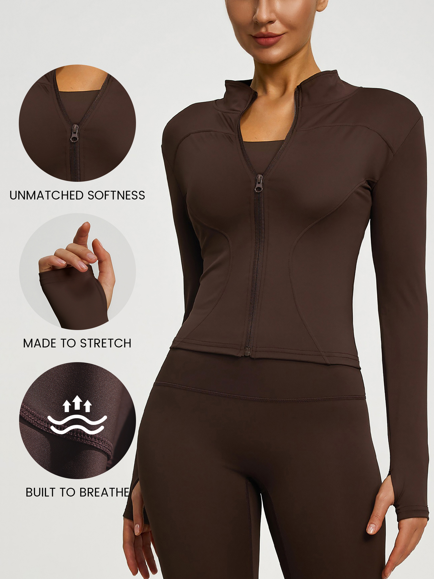 Yoga Zipper Sports Fitted Running and Fitness Workout Jacket Coffee/S