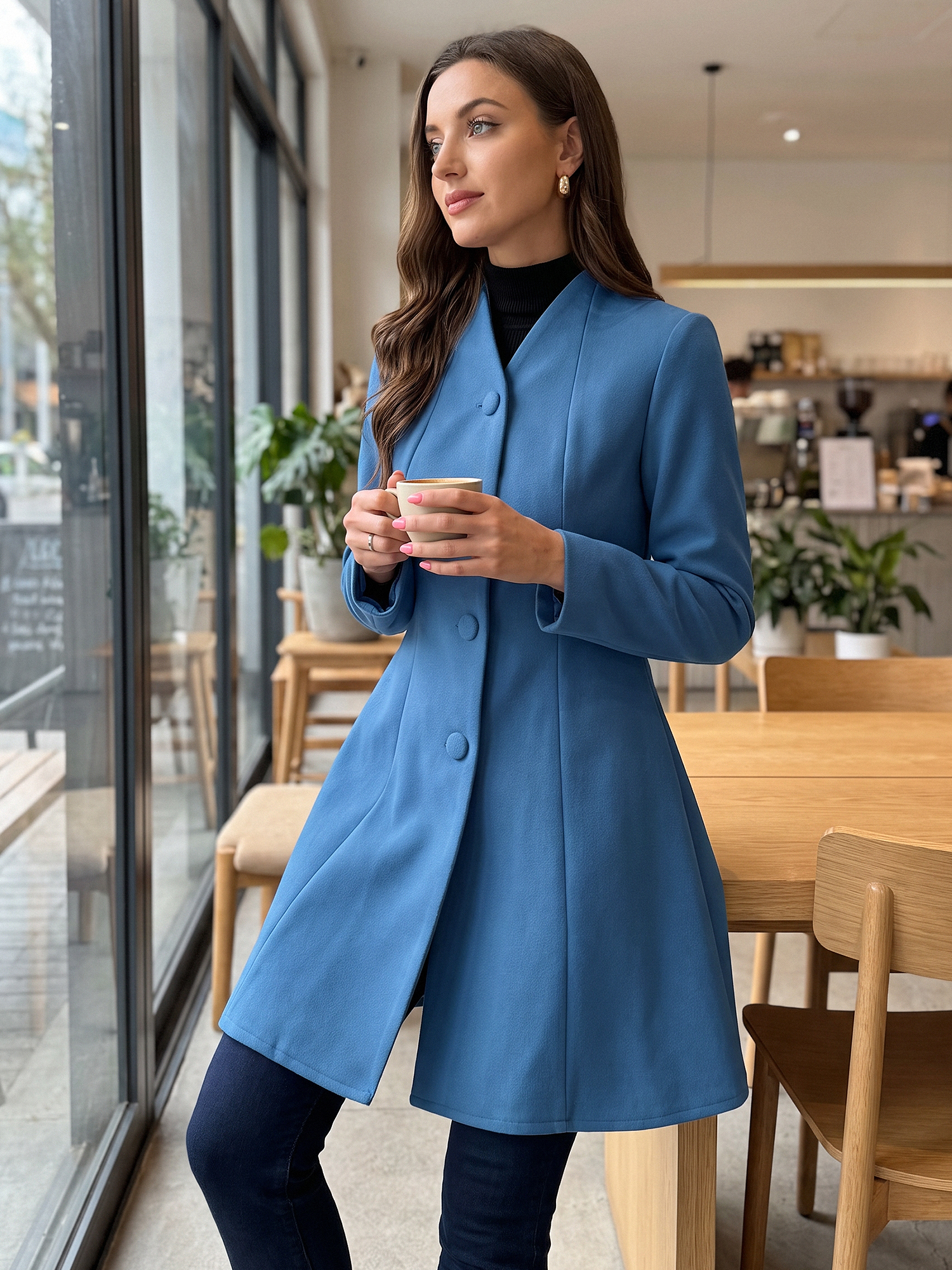 Single Breasted Long Sleeve Mid-Long Winter A Line Pea Coat Grey Single Breasted Long Sleeve Mid-Long Winter A Line Pea Coat Grey