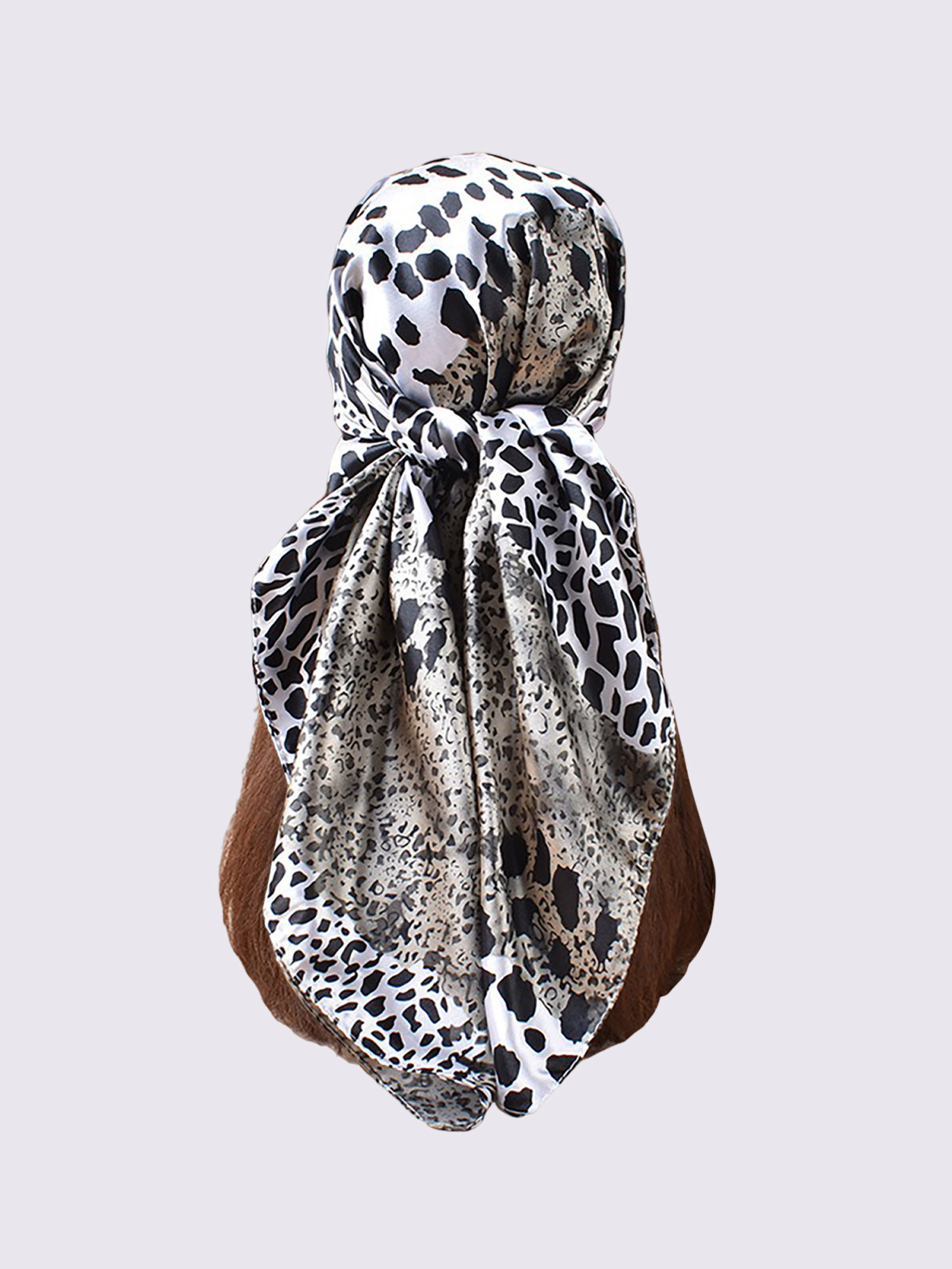 Leopard Print Satin Headscarf Square Scarf Gray/M