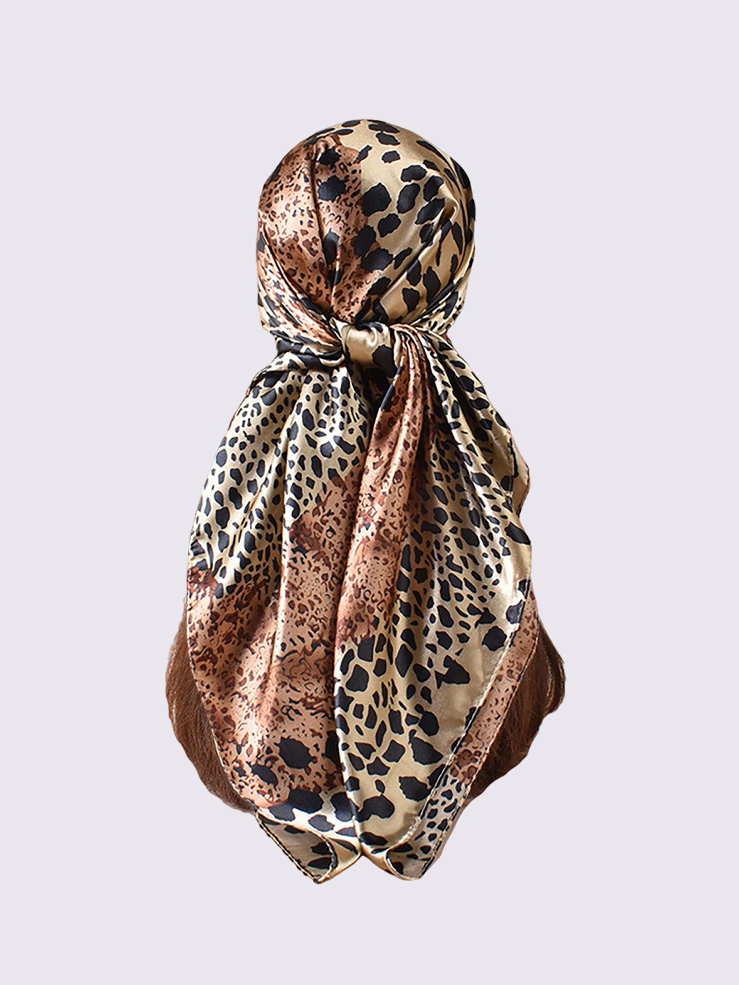 Leopard Print Satin Headscarf Square Scarf Brown/M