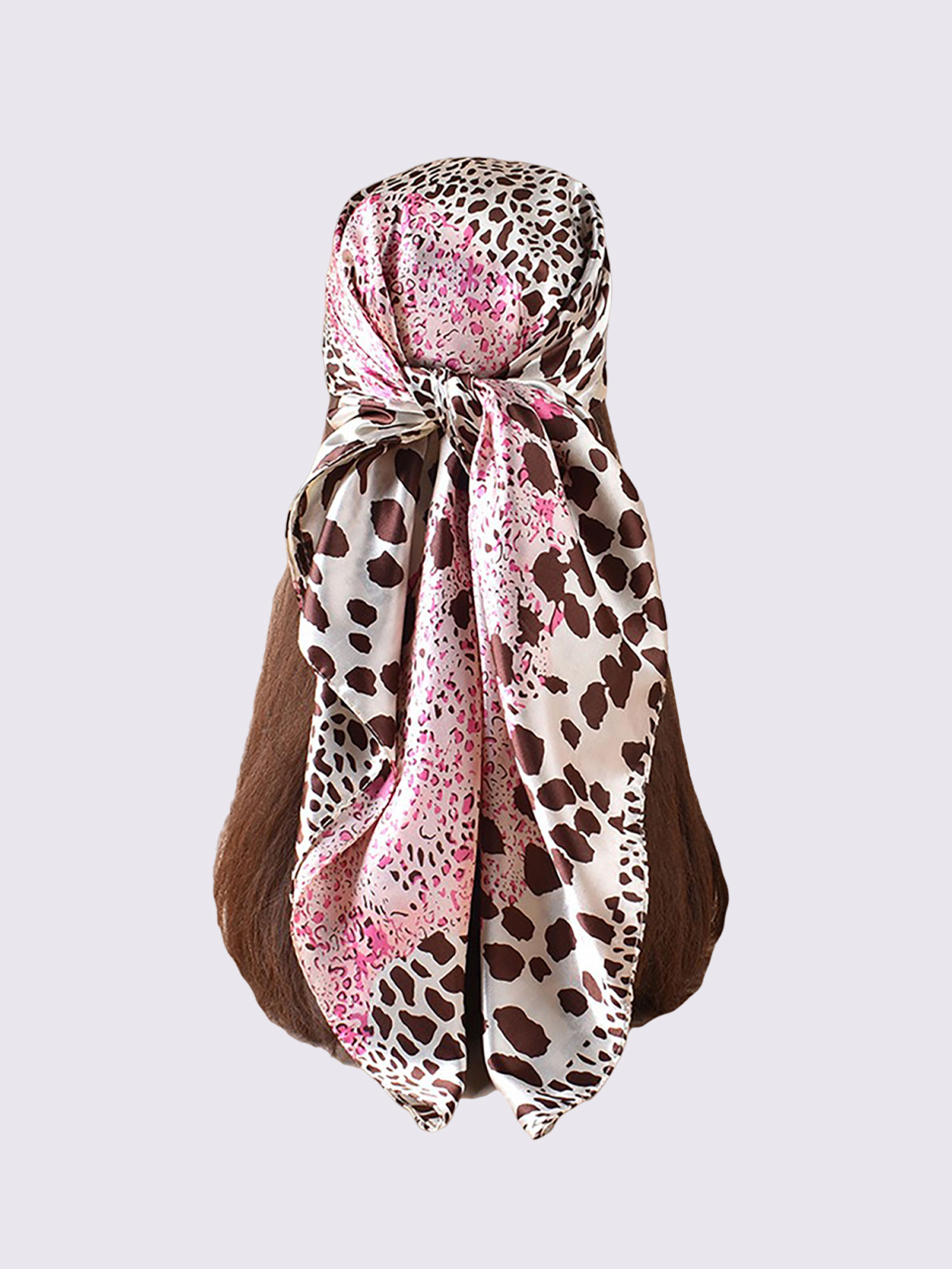 Leopard Print Satin Headscarf Square Scarf Pink/M