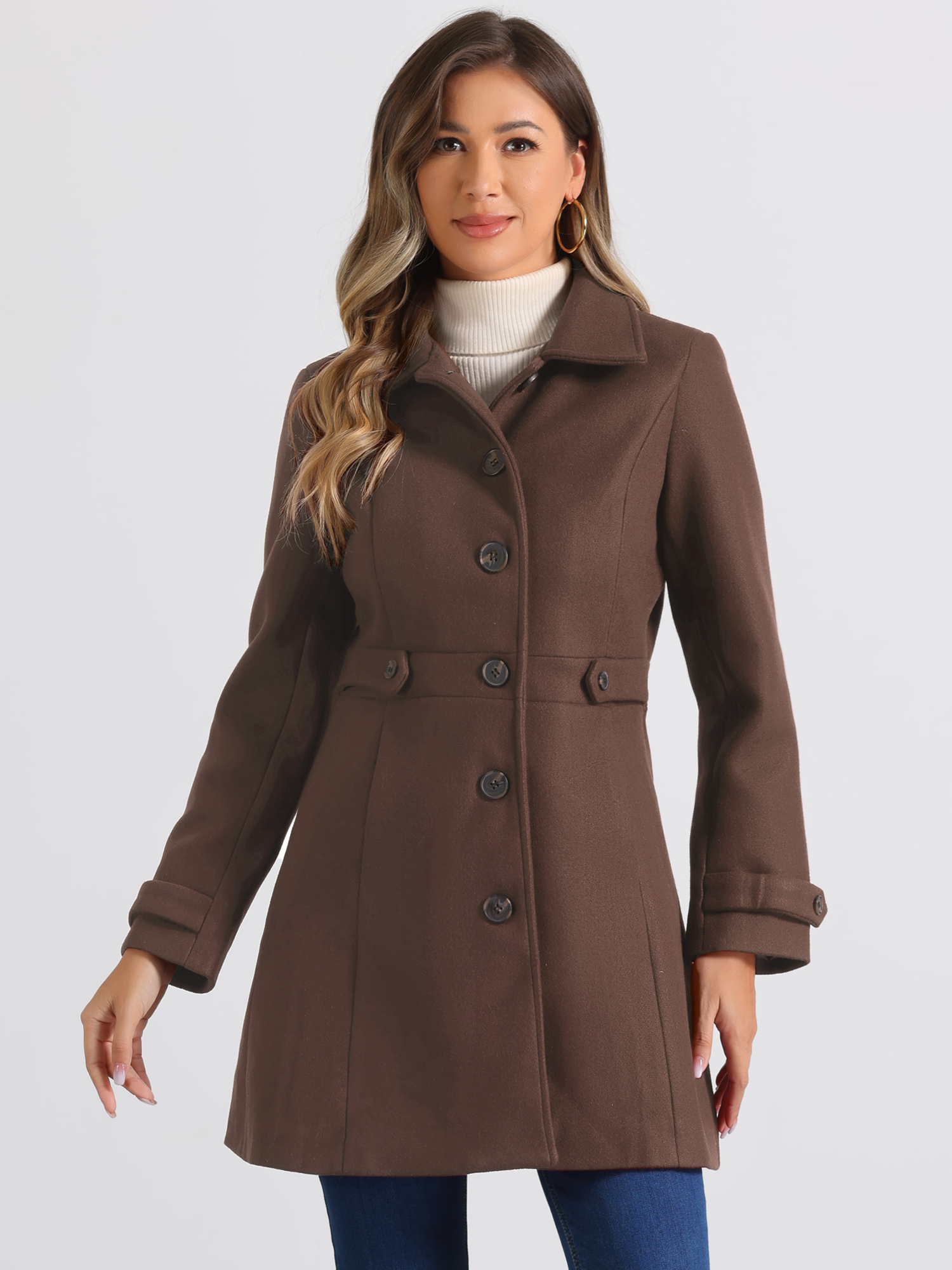 Winter Classic Outwear Overcoat with Pockets Single Breasted Coat Dark Brown/XL