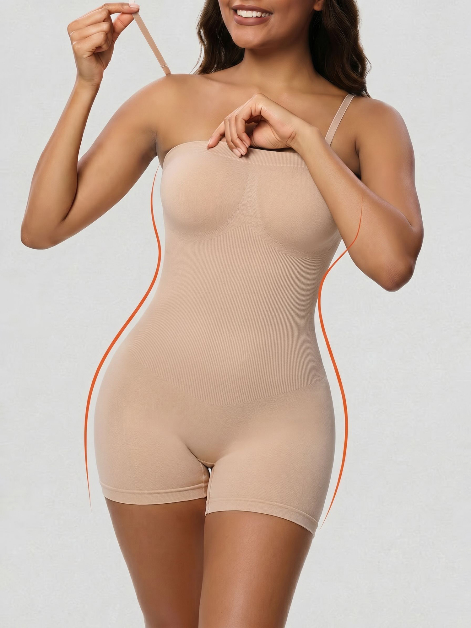 Removable Straps Solid Color Sleeveless Leotard Apricot/L
