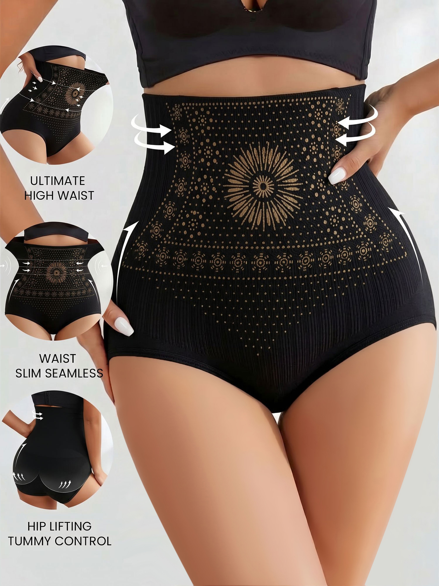 3 Pieces High-Waisted Stretchy Waist-Shaping Butt Lifting Panties Black/S