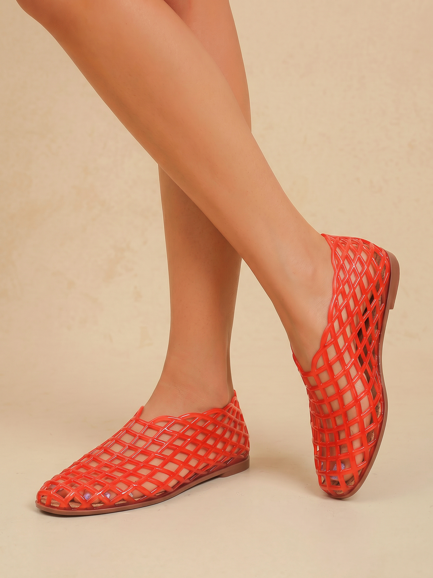 Mesh Square Toe Breathable Casual Women's Flats Red/9