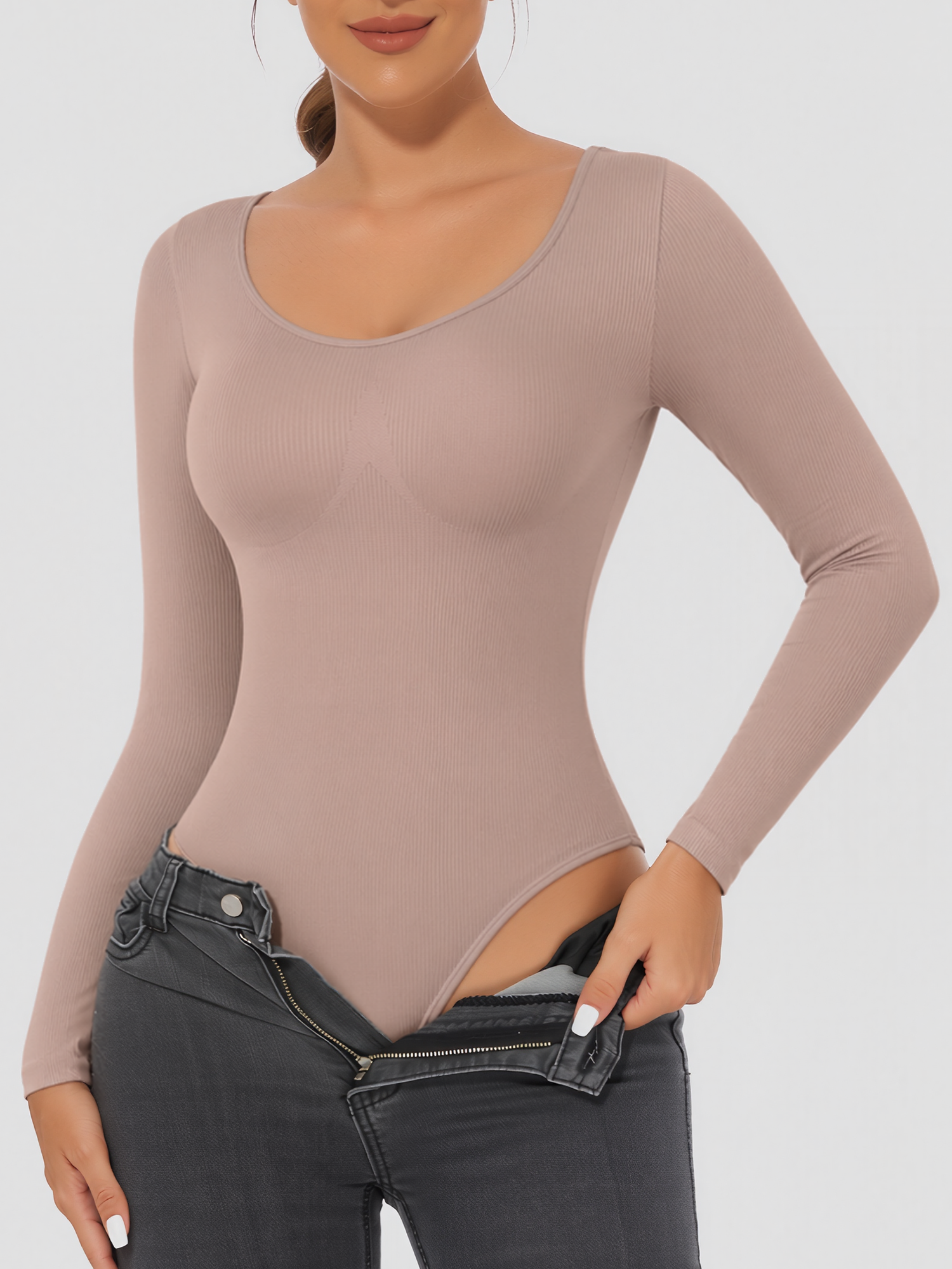 U Neck Long Sleeves Seamless Basic Bodysuit U Neck Long Sleeves Seamless Basic Bodysuit