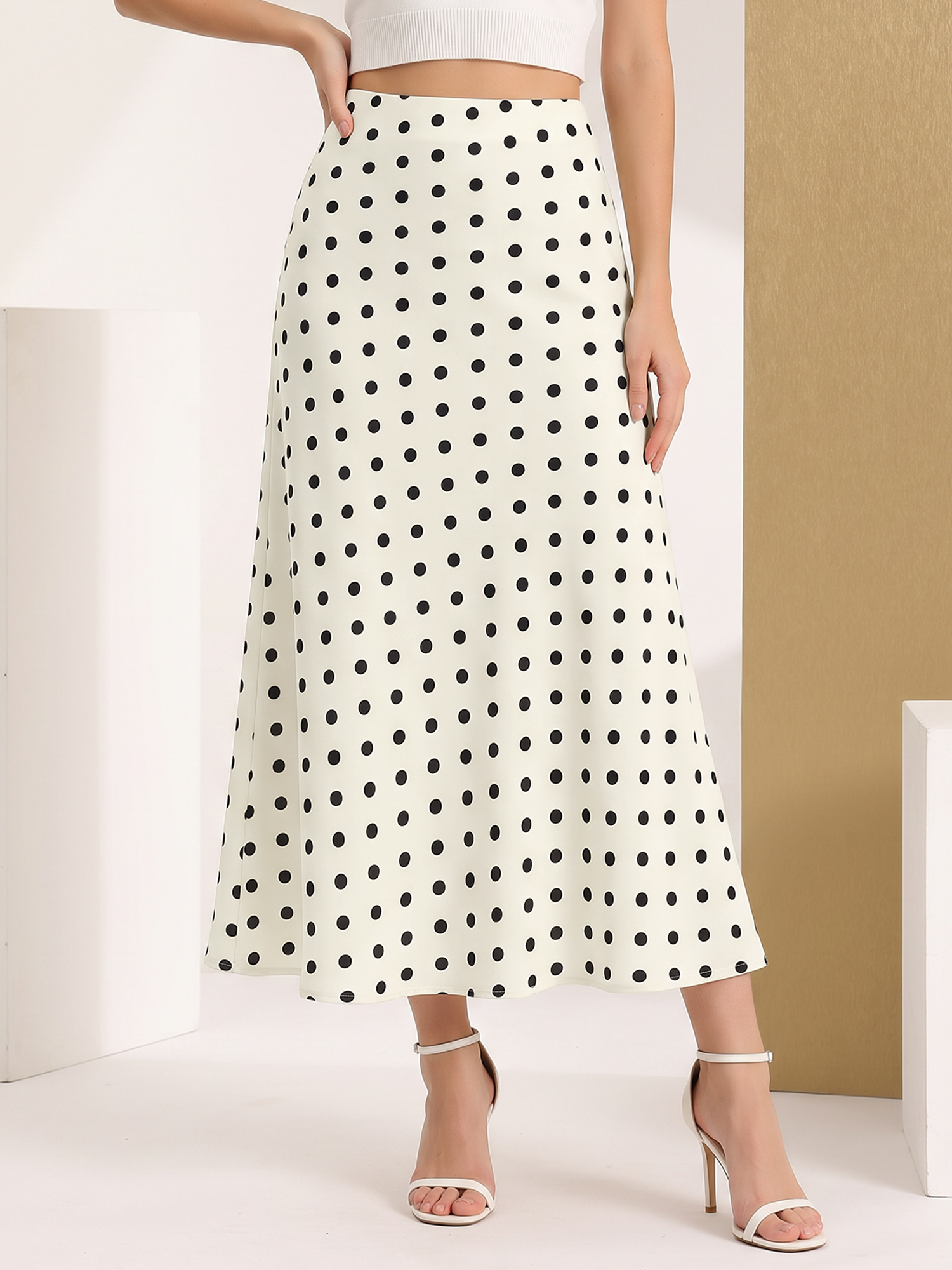 Retro Style Polka Dot Midi Fishtail Skirt Apricot/M